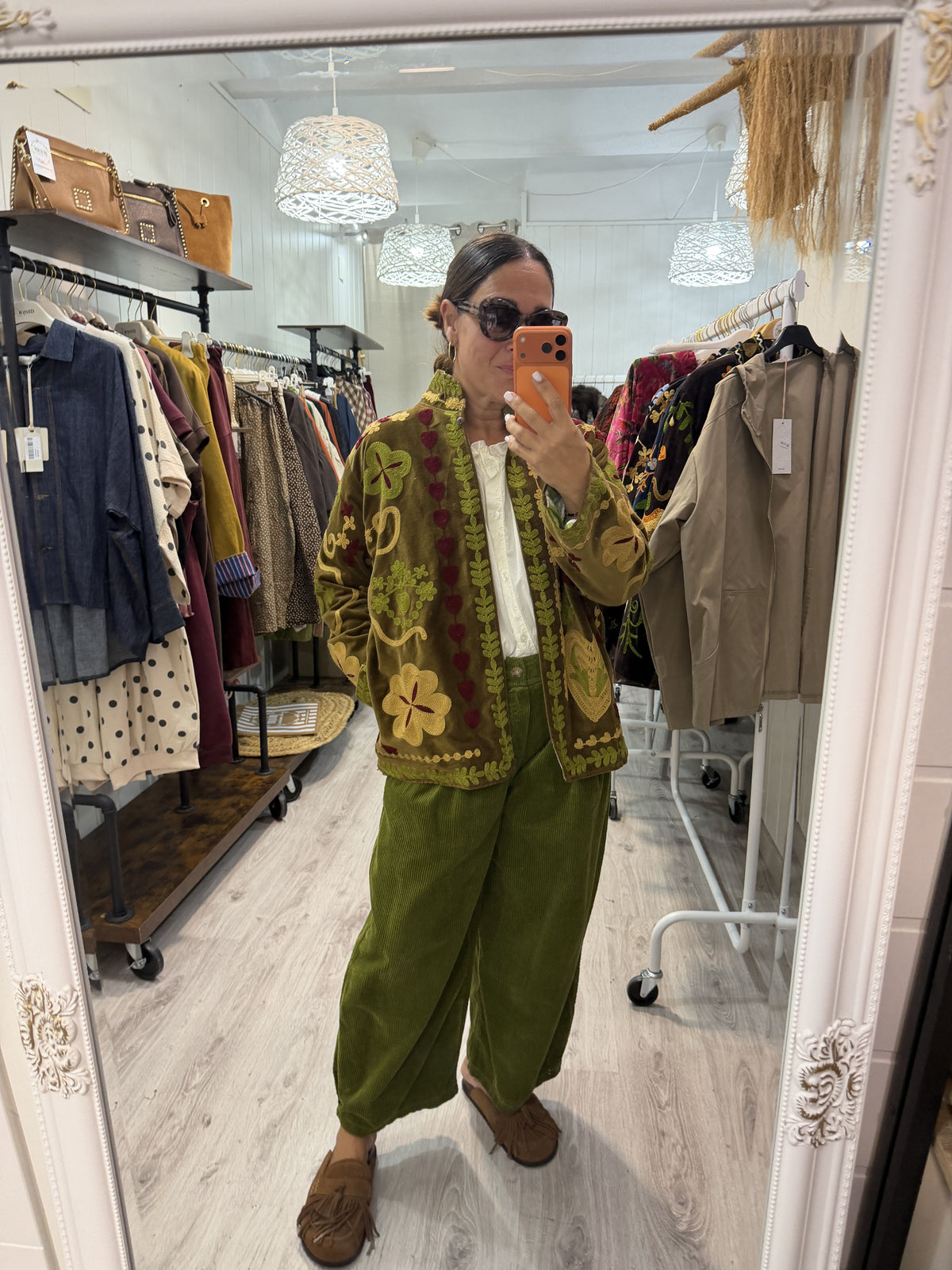 Pantalon pana slouchy verde