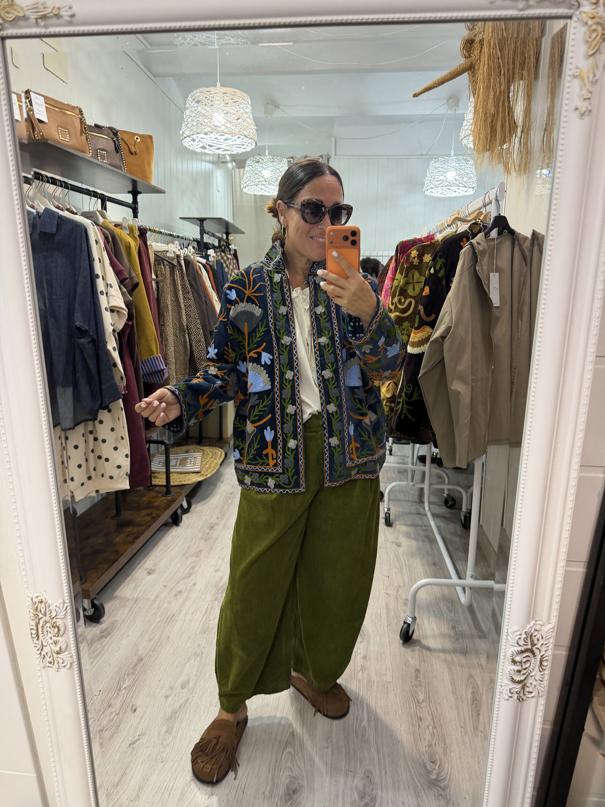 Pantalon pana slouchy verde