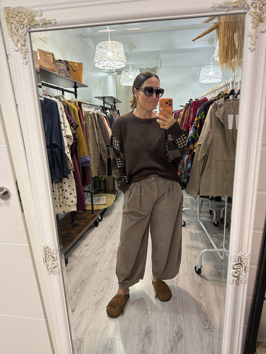 Pantalon pana slouchy taupe