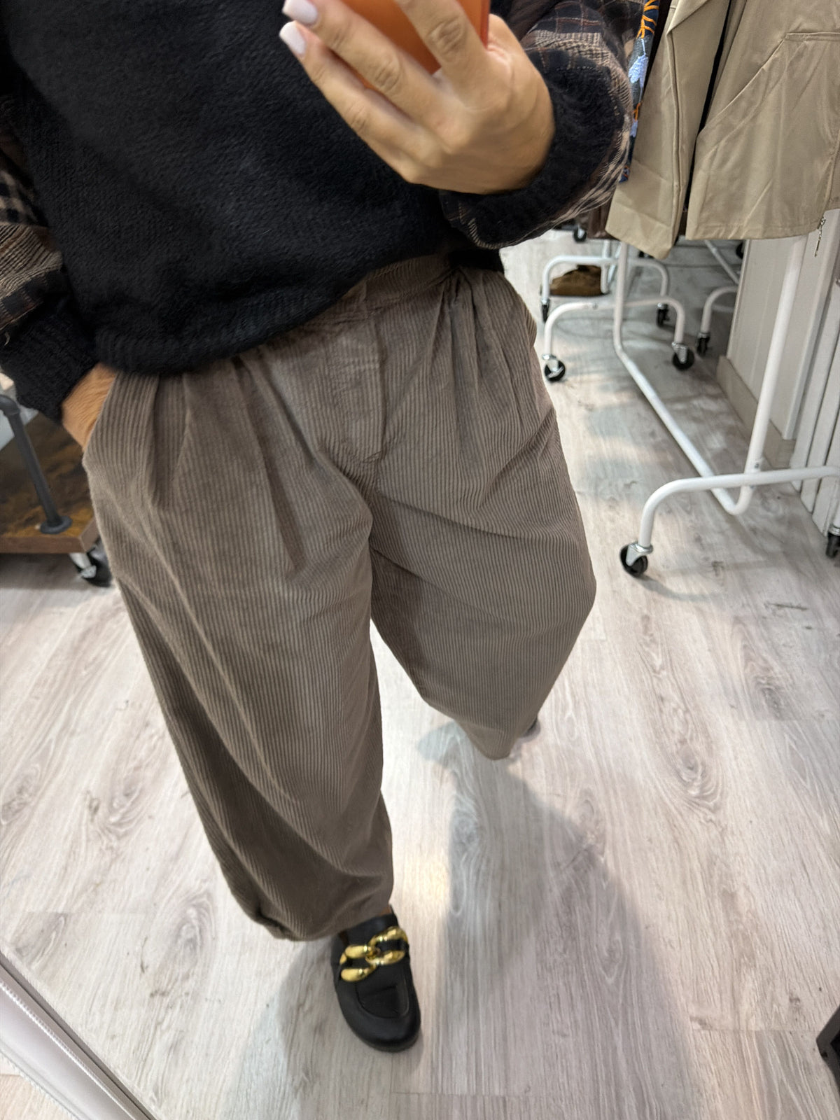 Pantalon pana slouchy taupe