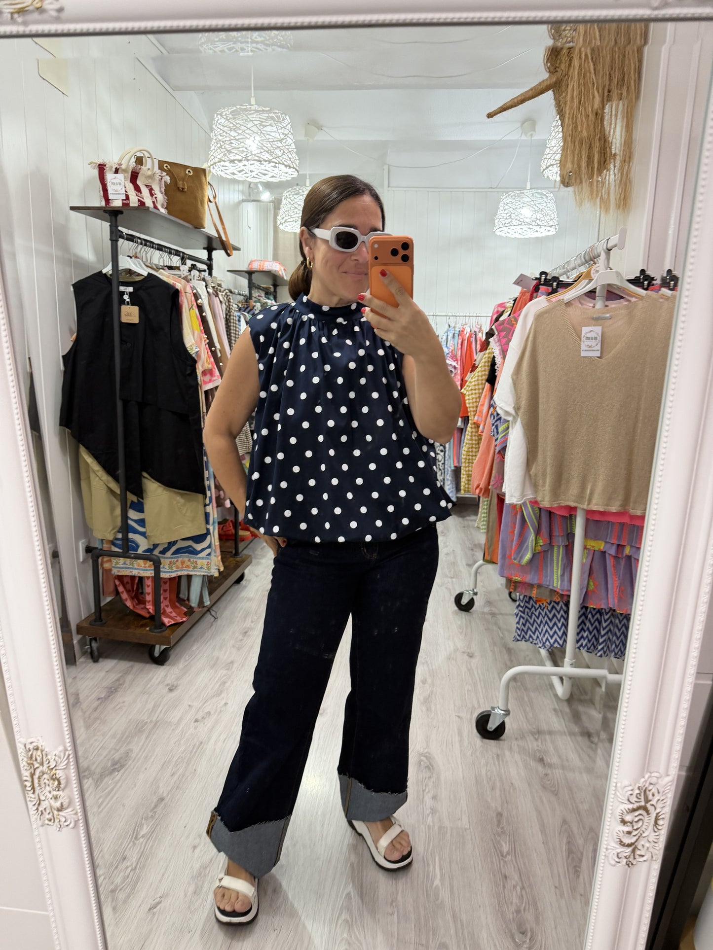 Blusa Topos lazo espalda descubierta marino