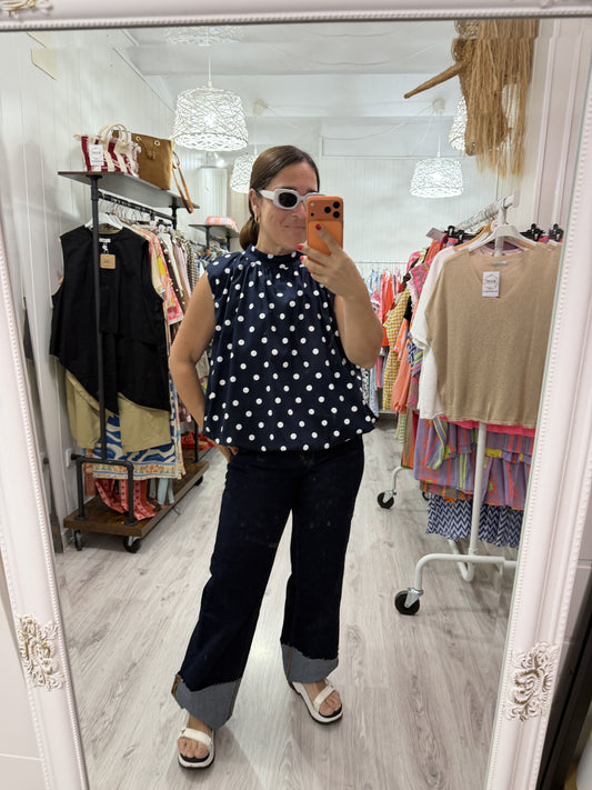 Blusa Topos lazo espalda descubierta marino