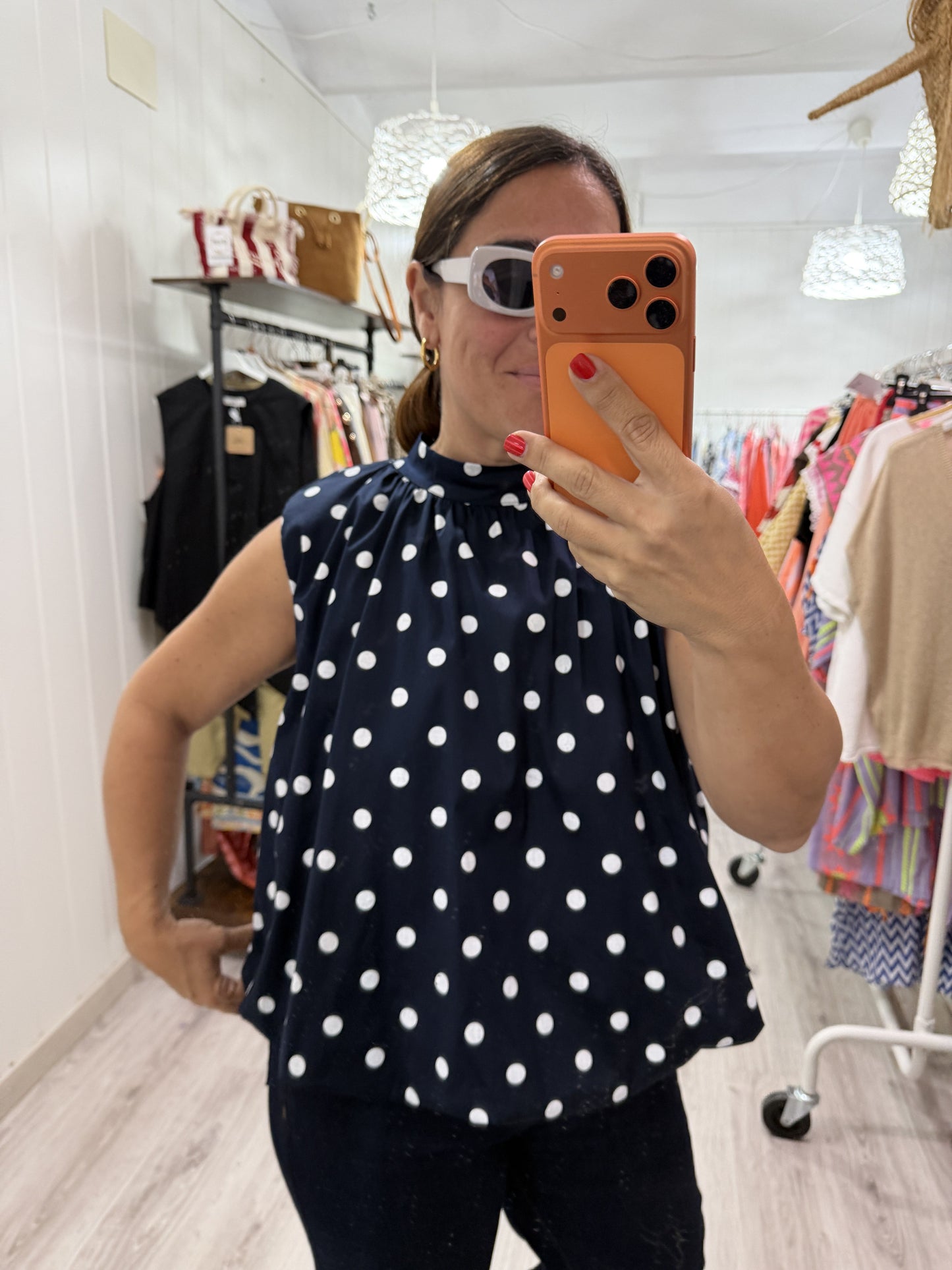 Blusa Topos lazo espalda descubierta marino