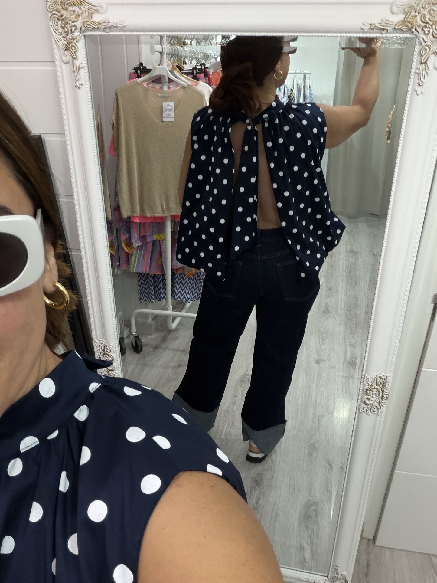Blusa Topos lazo espalda descubierta marino