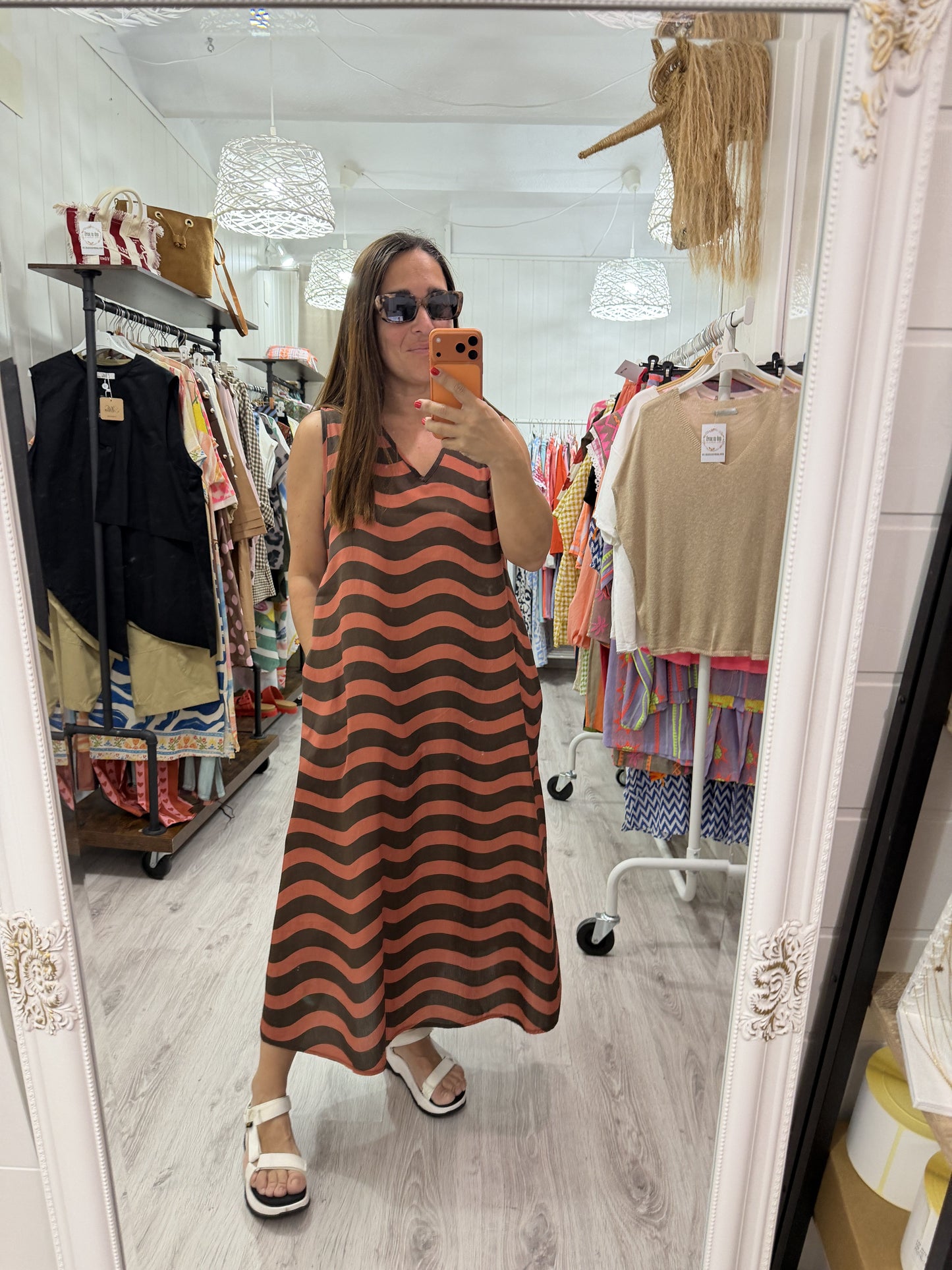 Vestido Copacabana teja y chocolate