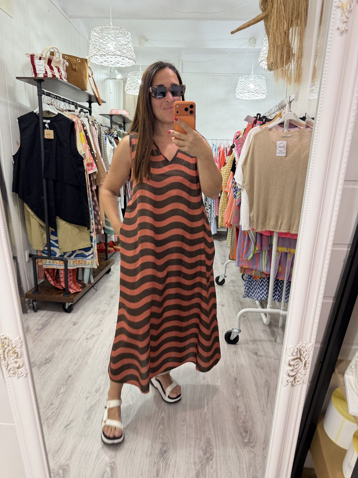 Vestido Copacabana teja y chocolate