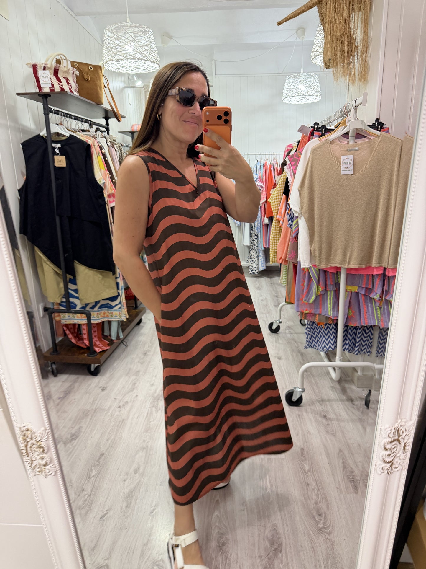 Vestido Copacabana teja y chocolate