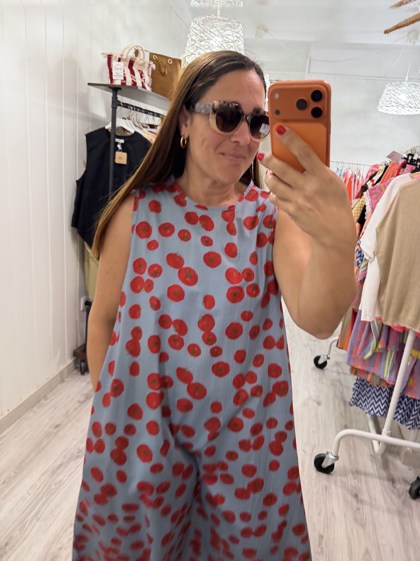 Vestido Tomates azul sin mangas
