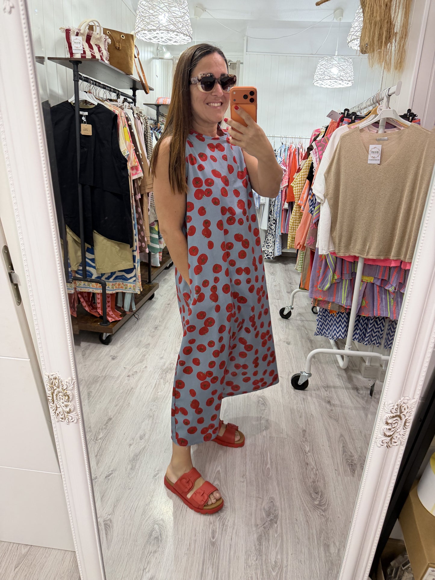 Vestido Tomates azul sin mangas