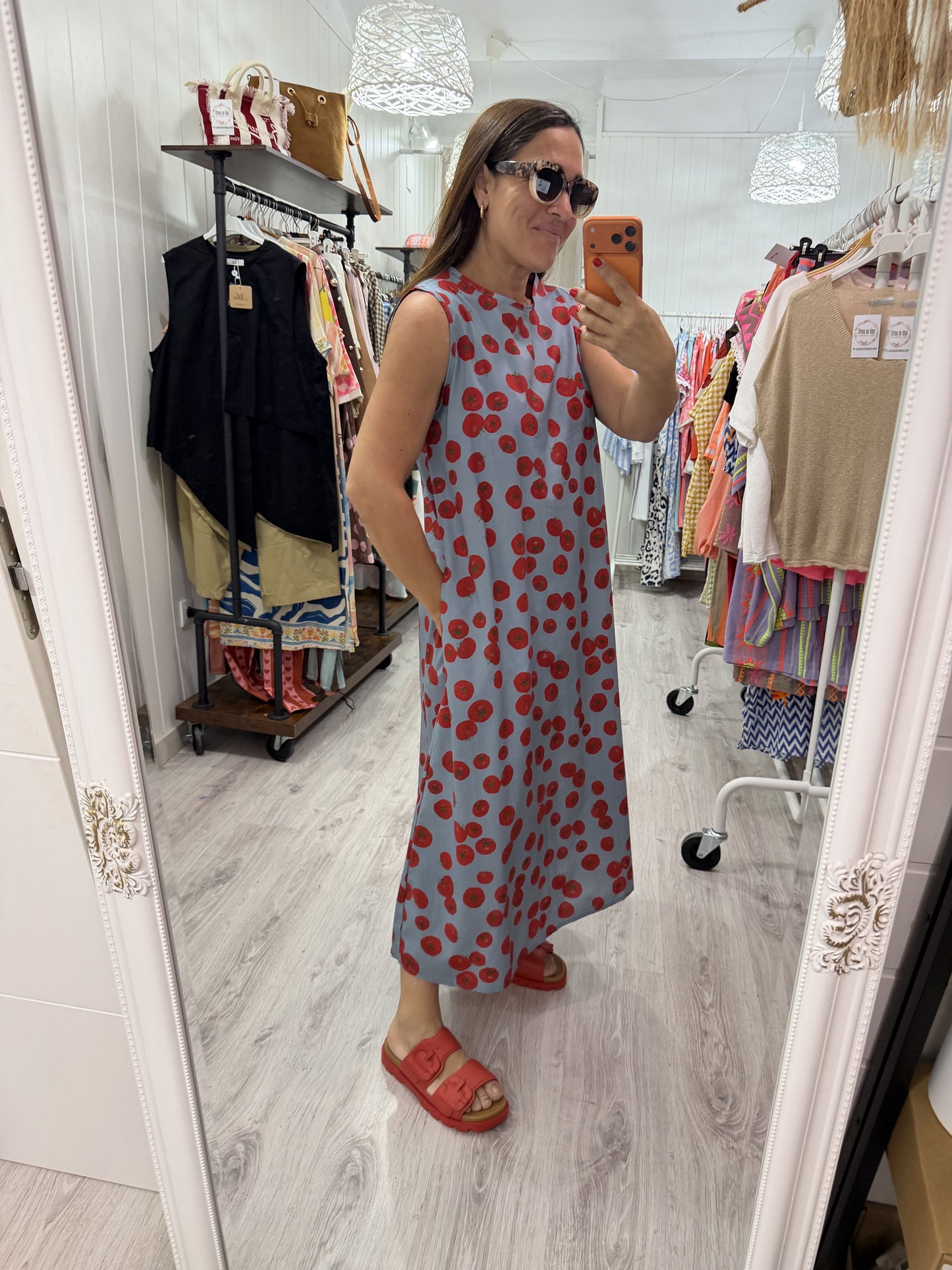 Vestido Tomates azul sin mangas