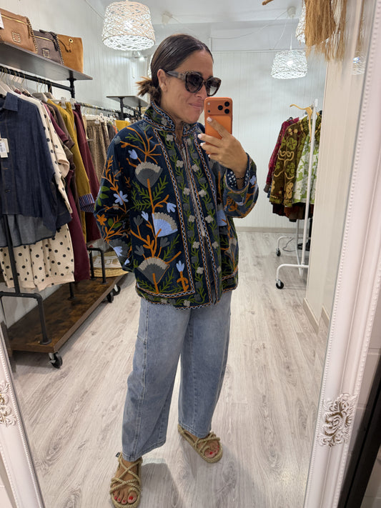 Chaqueta Suzani terciopelo bordada marino, cielo, gris