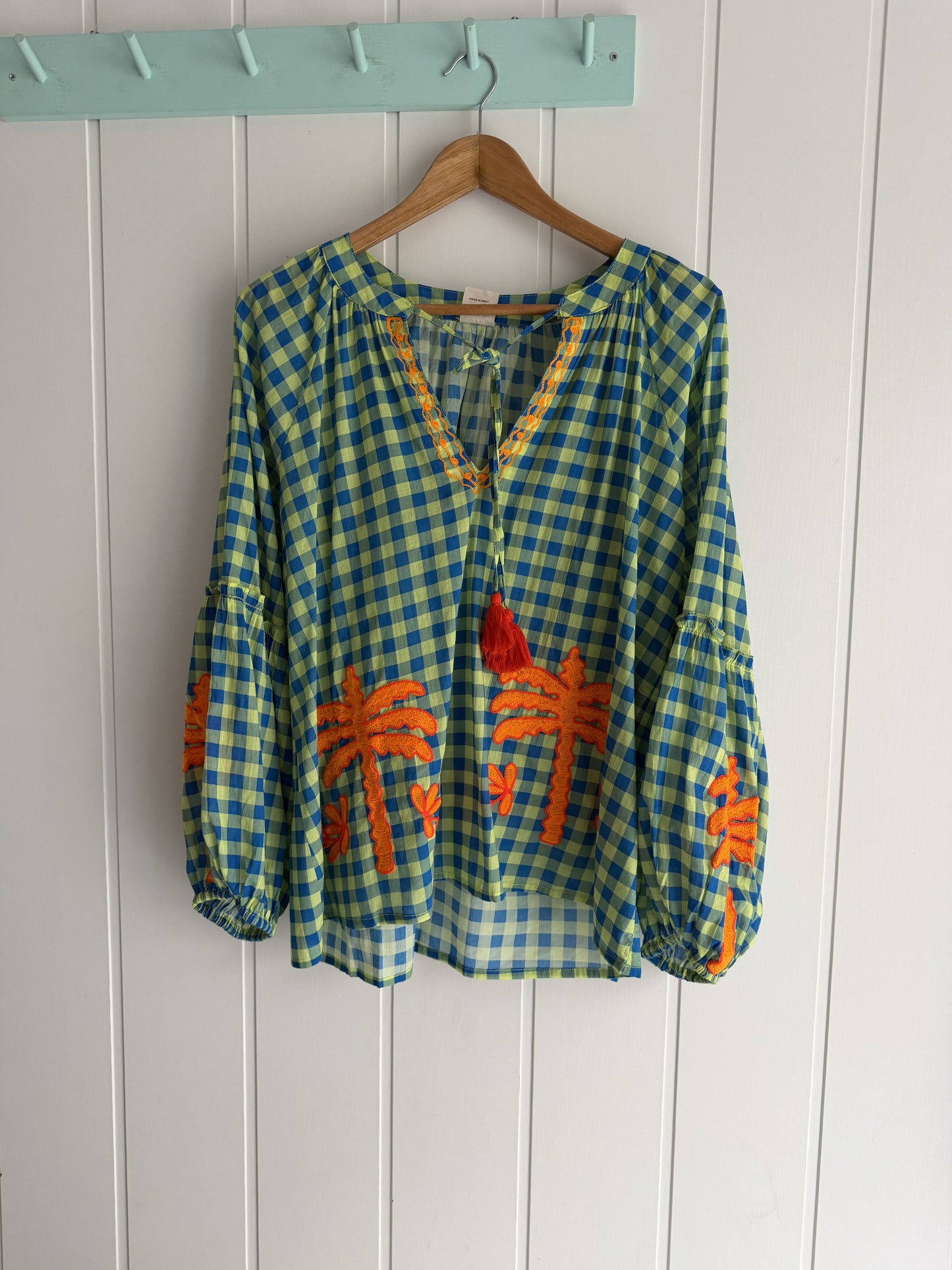 Blusa Jaipur vichy azul y verde