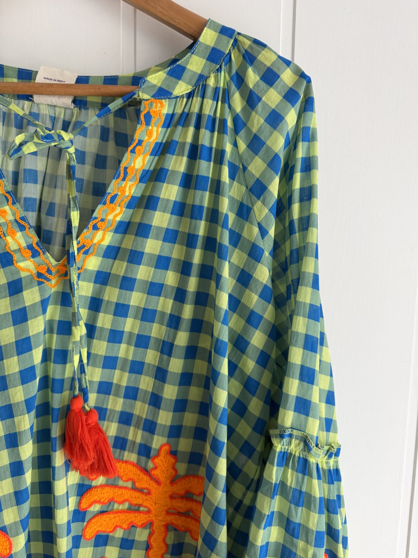 Blusa Jaipur vichy azul y verde