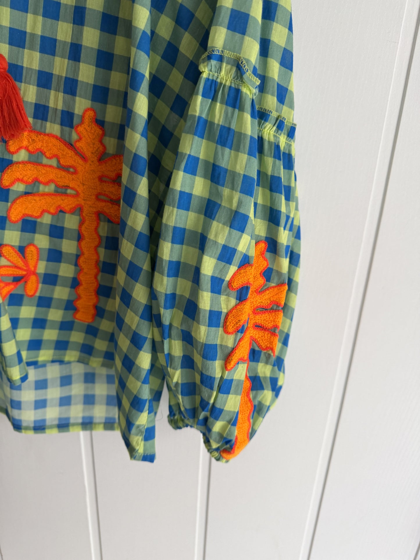 Blusa Jaipur vichy azul y verde