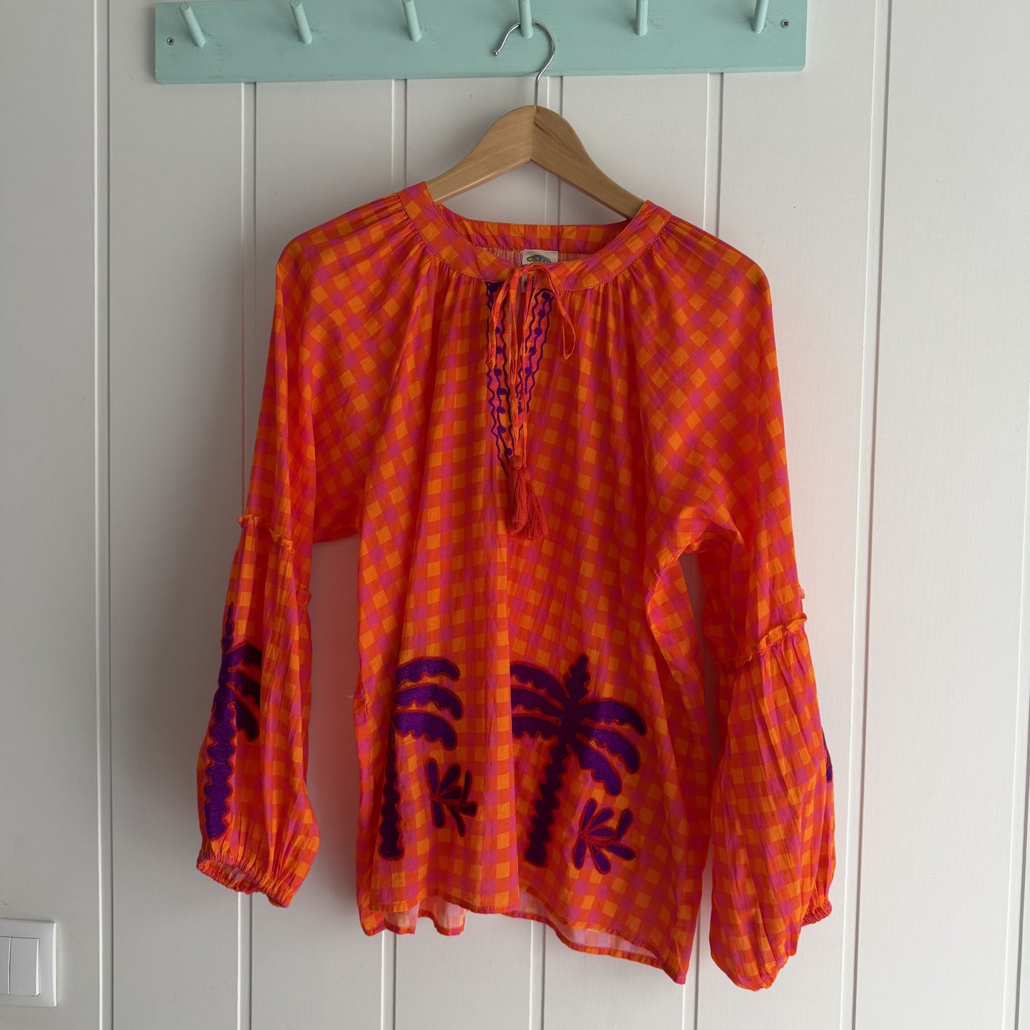 Blusa Jaipur vichy naranja y lila