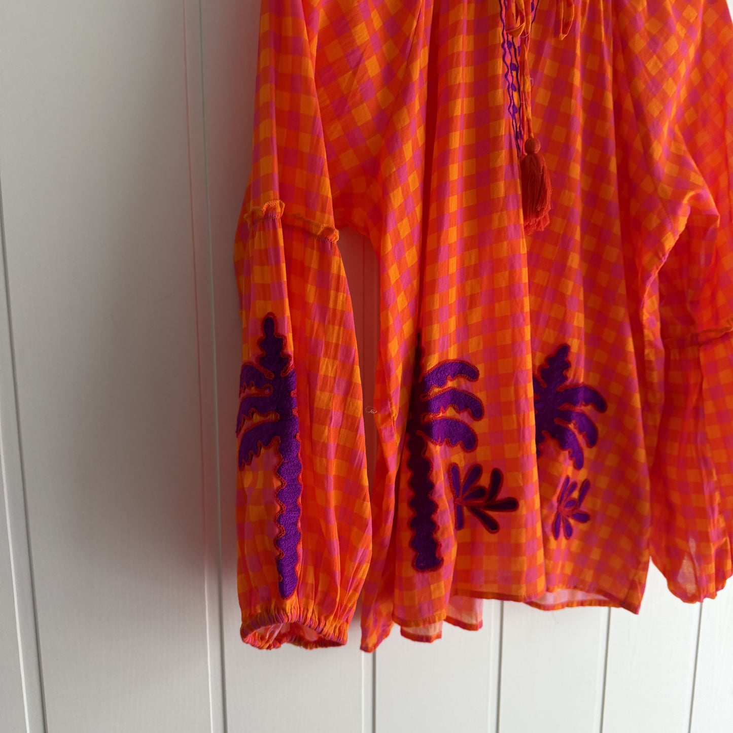 Blusa Jaipur vichy naranja y lila