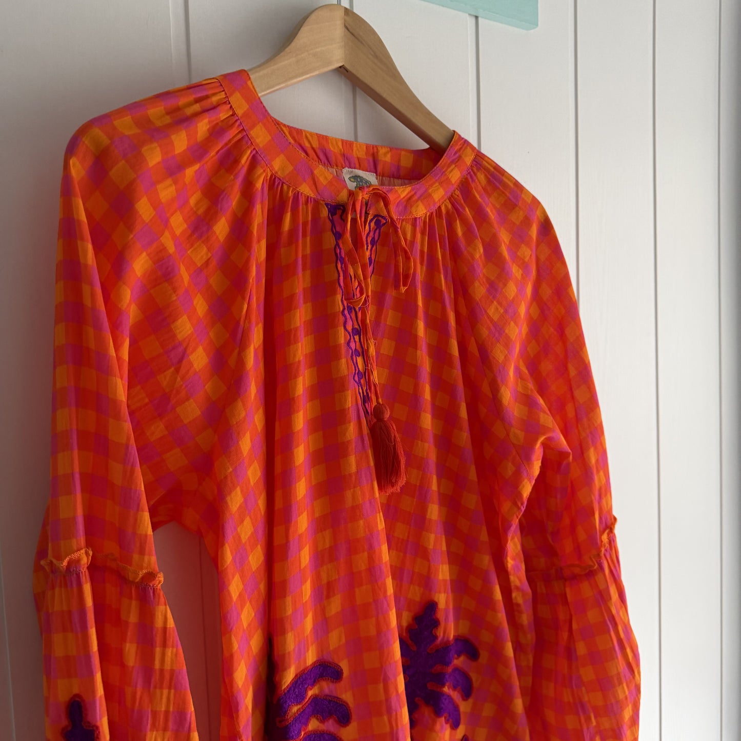 Blusa Jaipur vichy naranja y lila