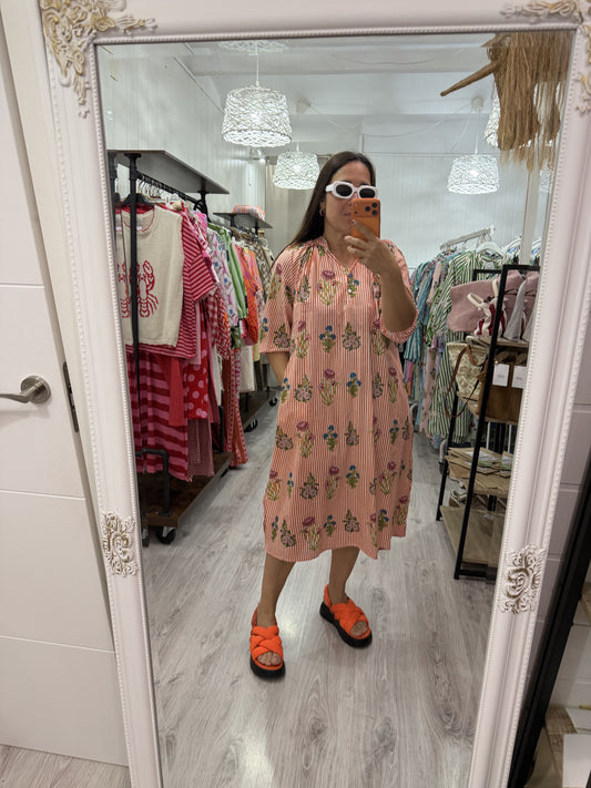 Kaftan Nur milrayas naranja y flores