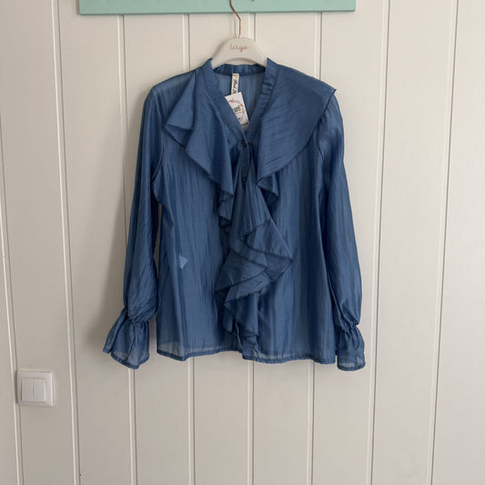 Blusa Tencel volantes azul
