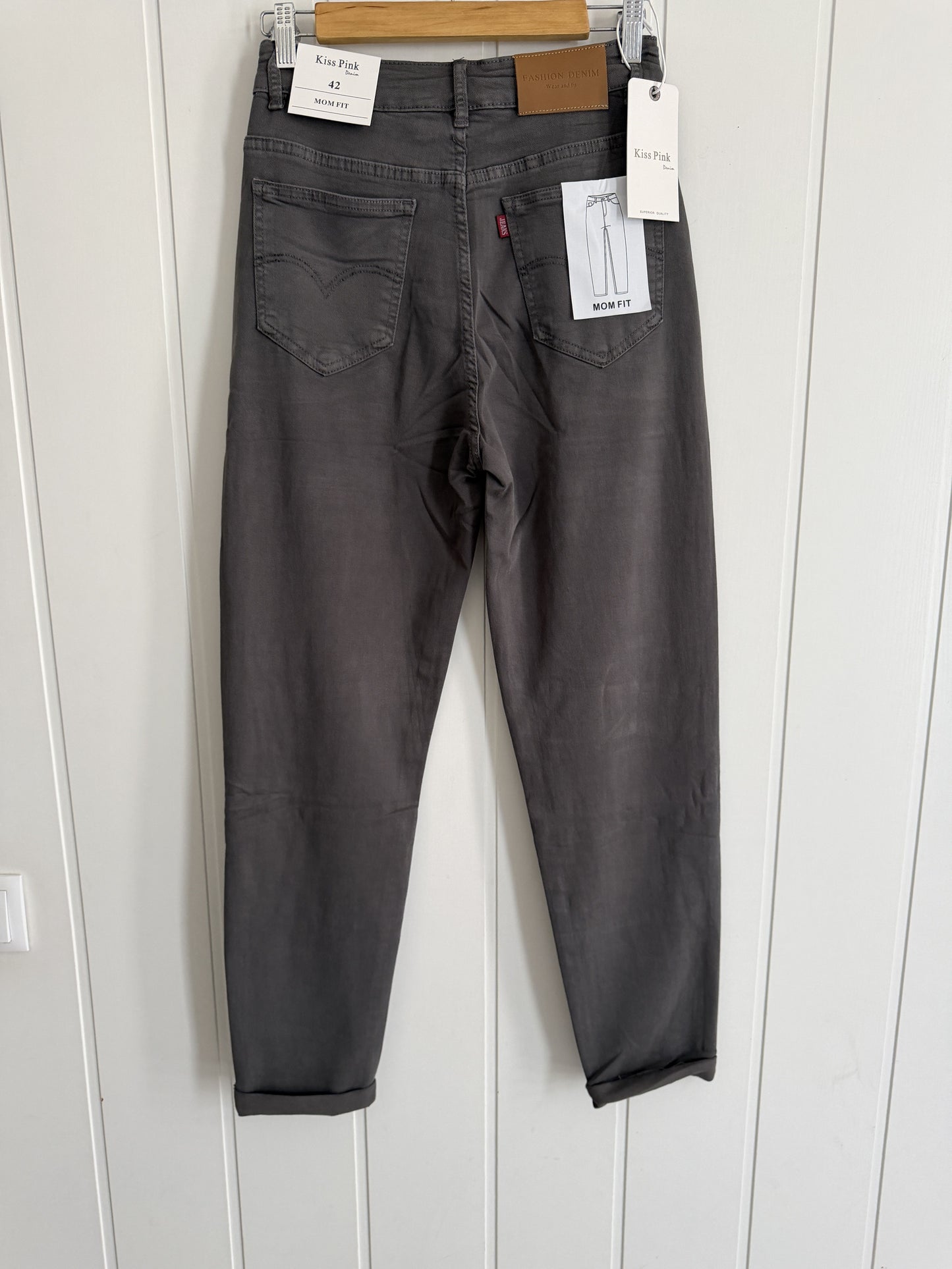 Pantalón Mom Fit talla grande gris