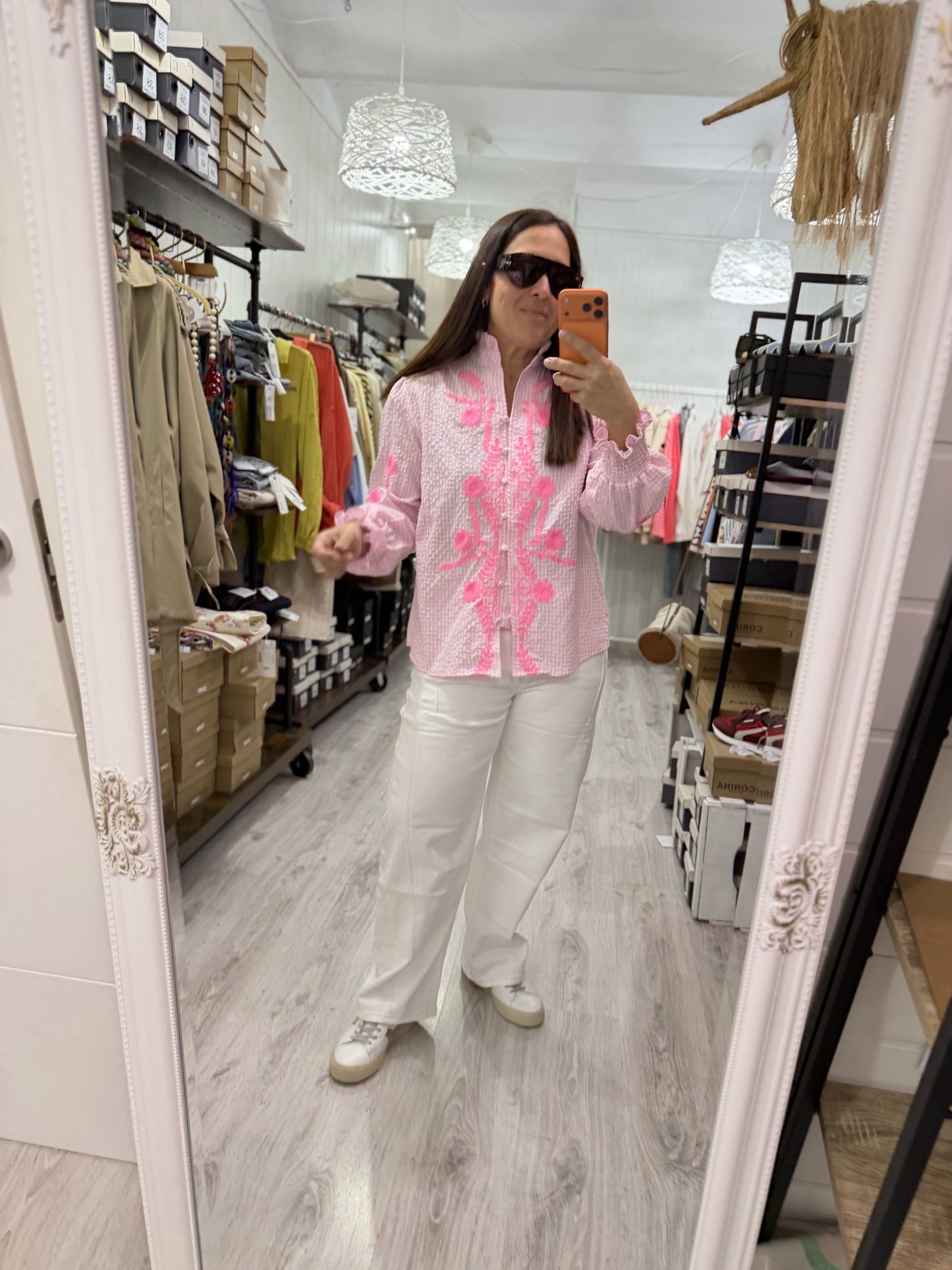 Camisa Vichy flores rosa