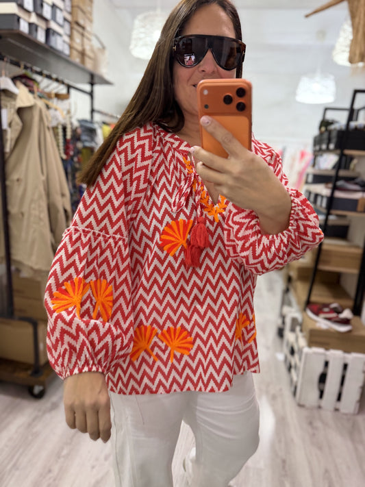 Blusa Jaipur zigzag rojo