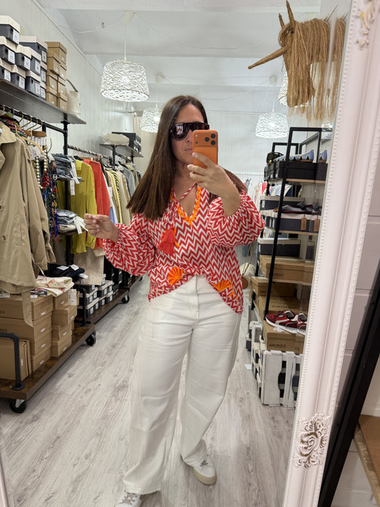 Blusa Jaipur zigzag rojo