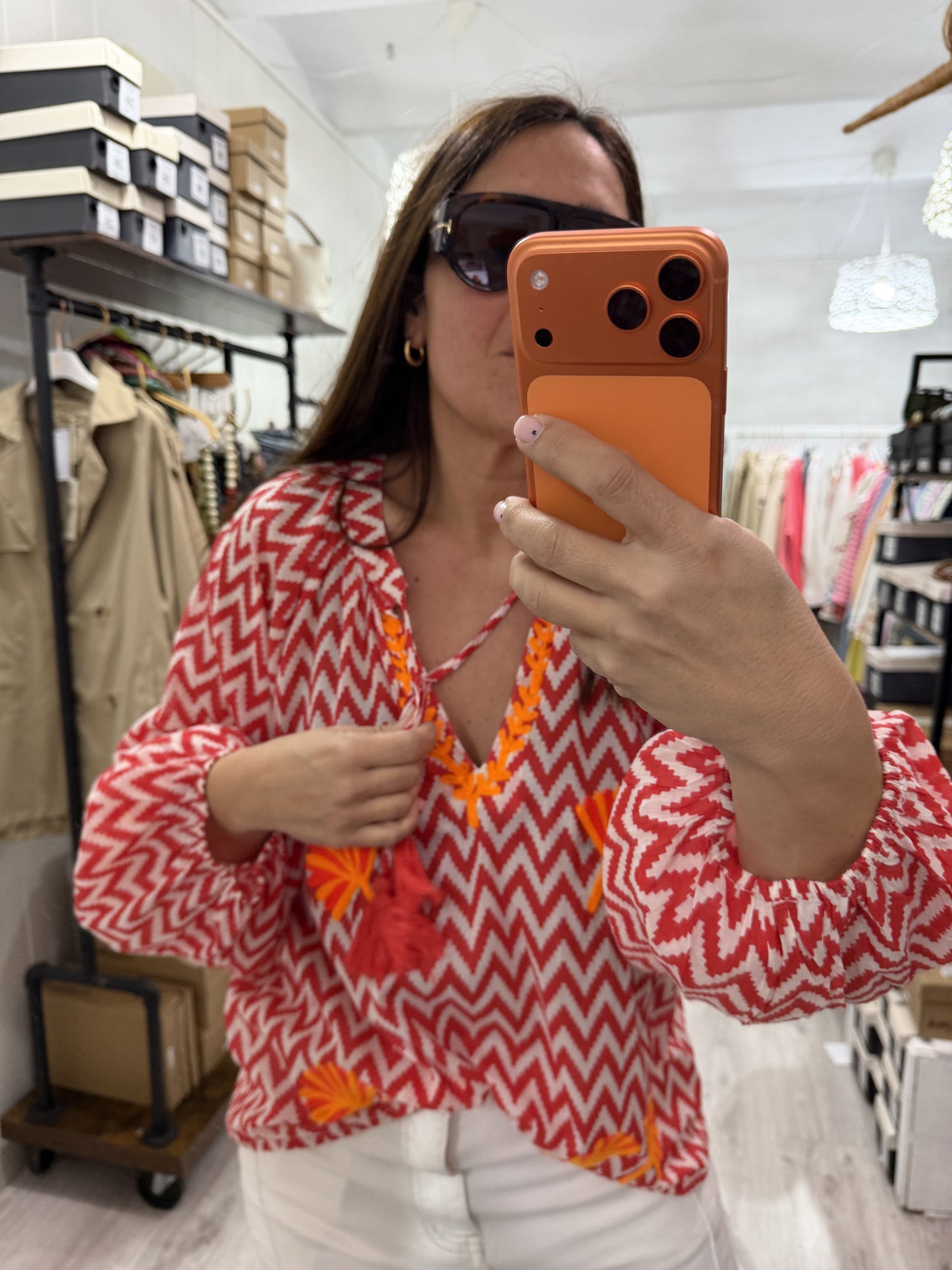 Blusa Jaipur zigzag rojo