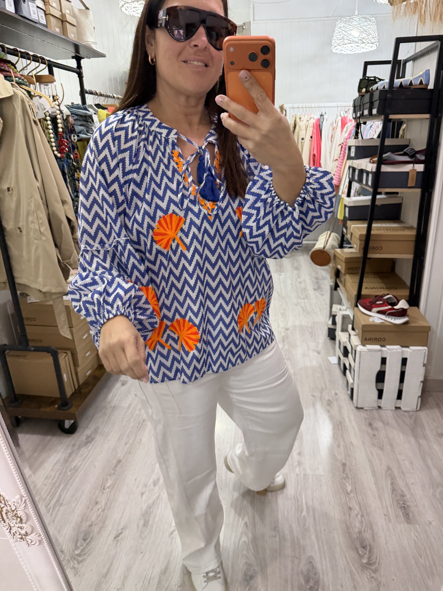 Blusa Jaipur zigzag azul