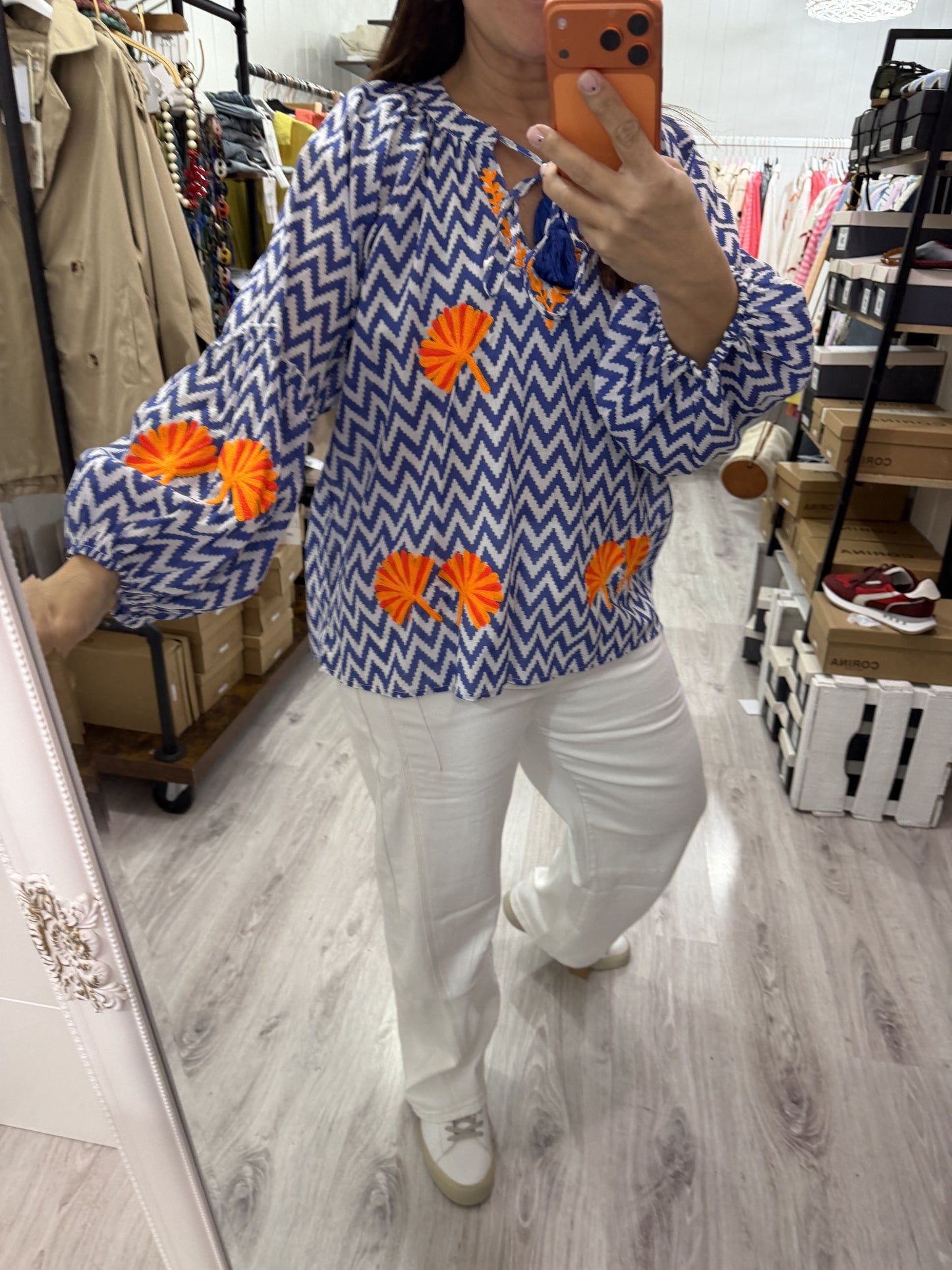 Blusa Jaipur zigzag azul