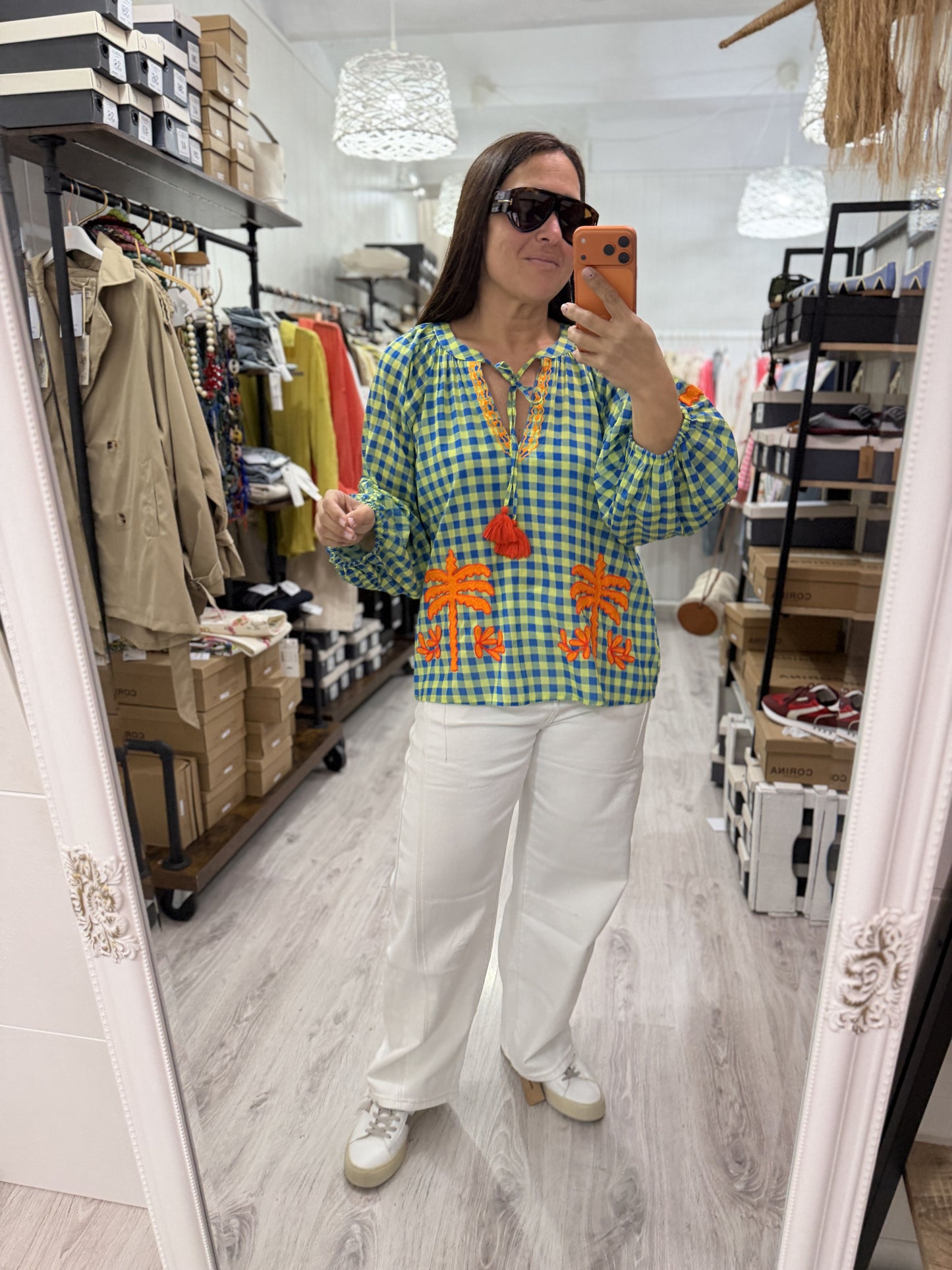 Blusa Jaipur vichy azul y verde