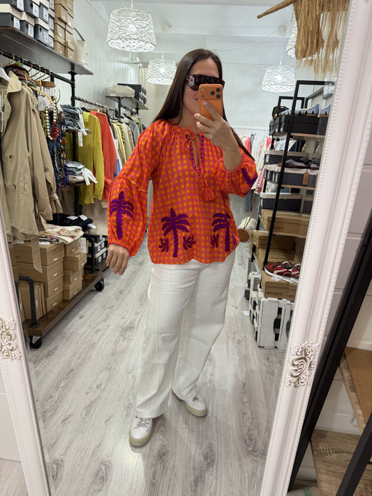 Blusa Jaipur vichy naranja y lila