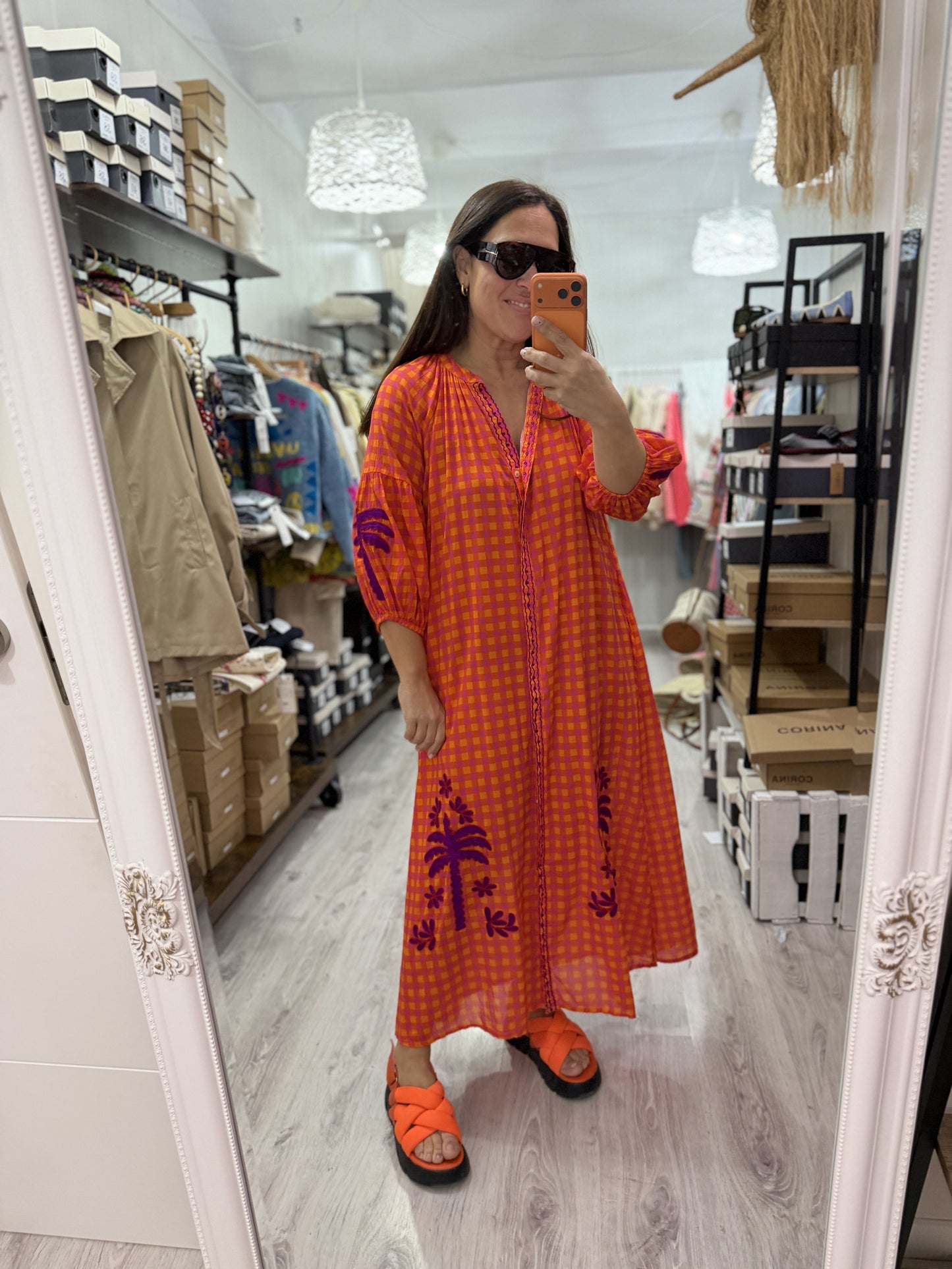 Vestido Jaipur vichy naranja y lila