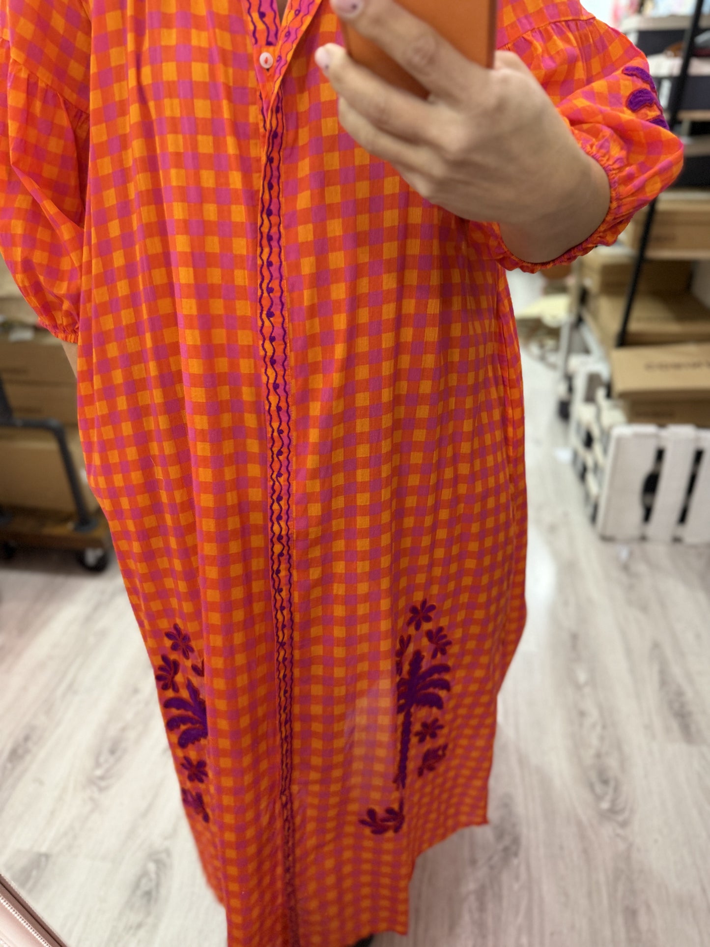 Vestido Jaipur vichy naranja y lila