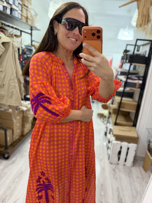 Vestido Jaipur vichy naranja y lila