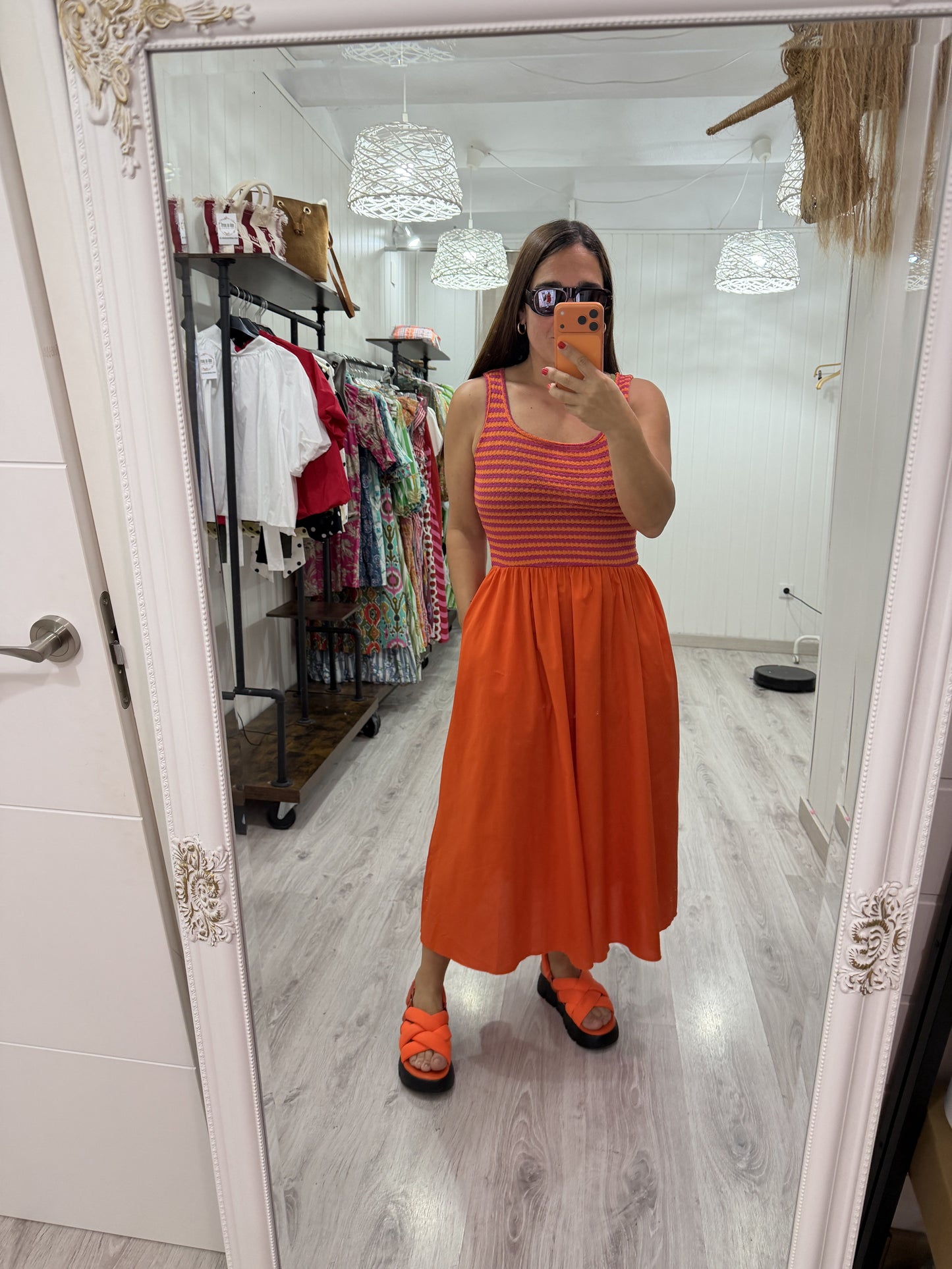 Vestido Ipanema fucsia y naranja