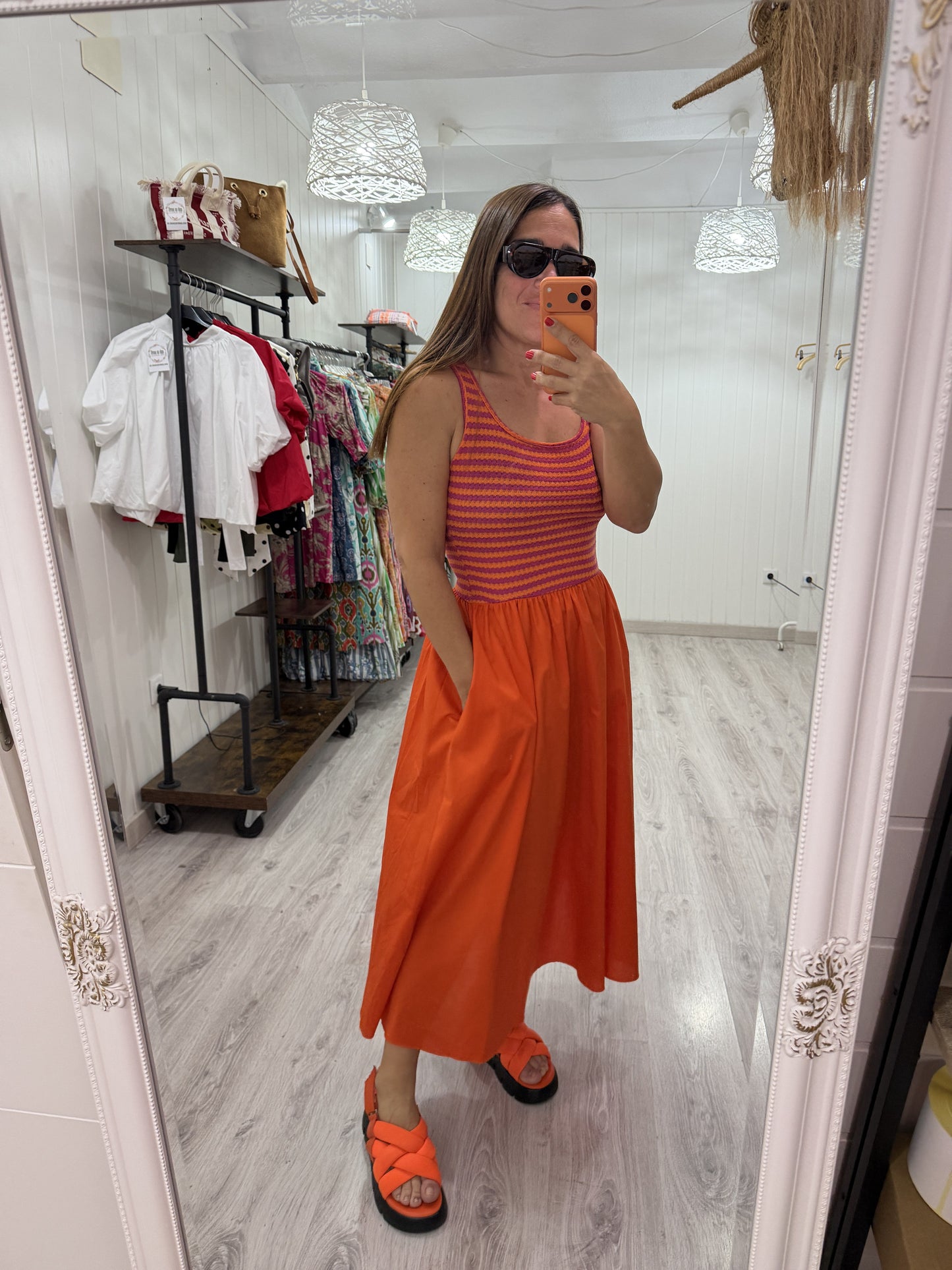 Vestido Ipanema fucsia y naranja