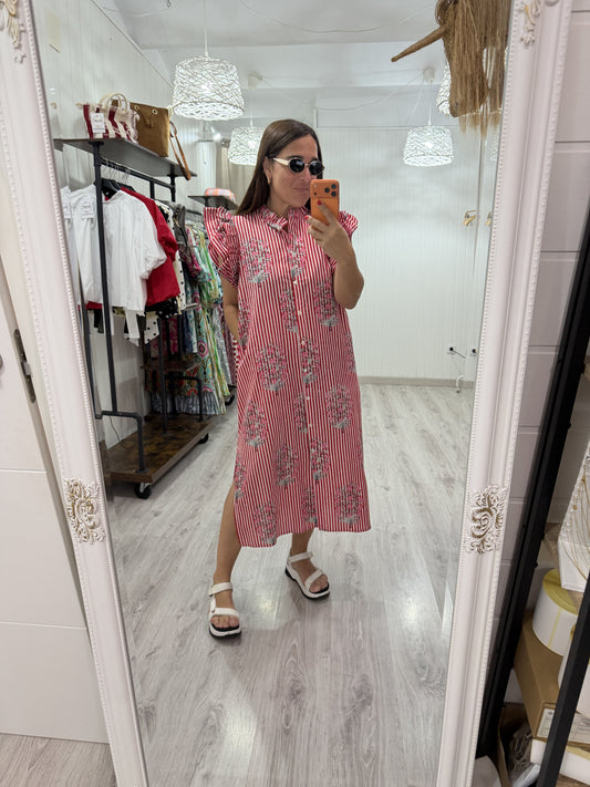 Vestido Indira milrayas rojo y flores
