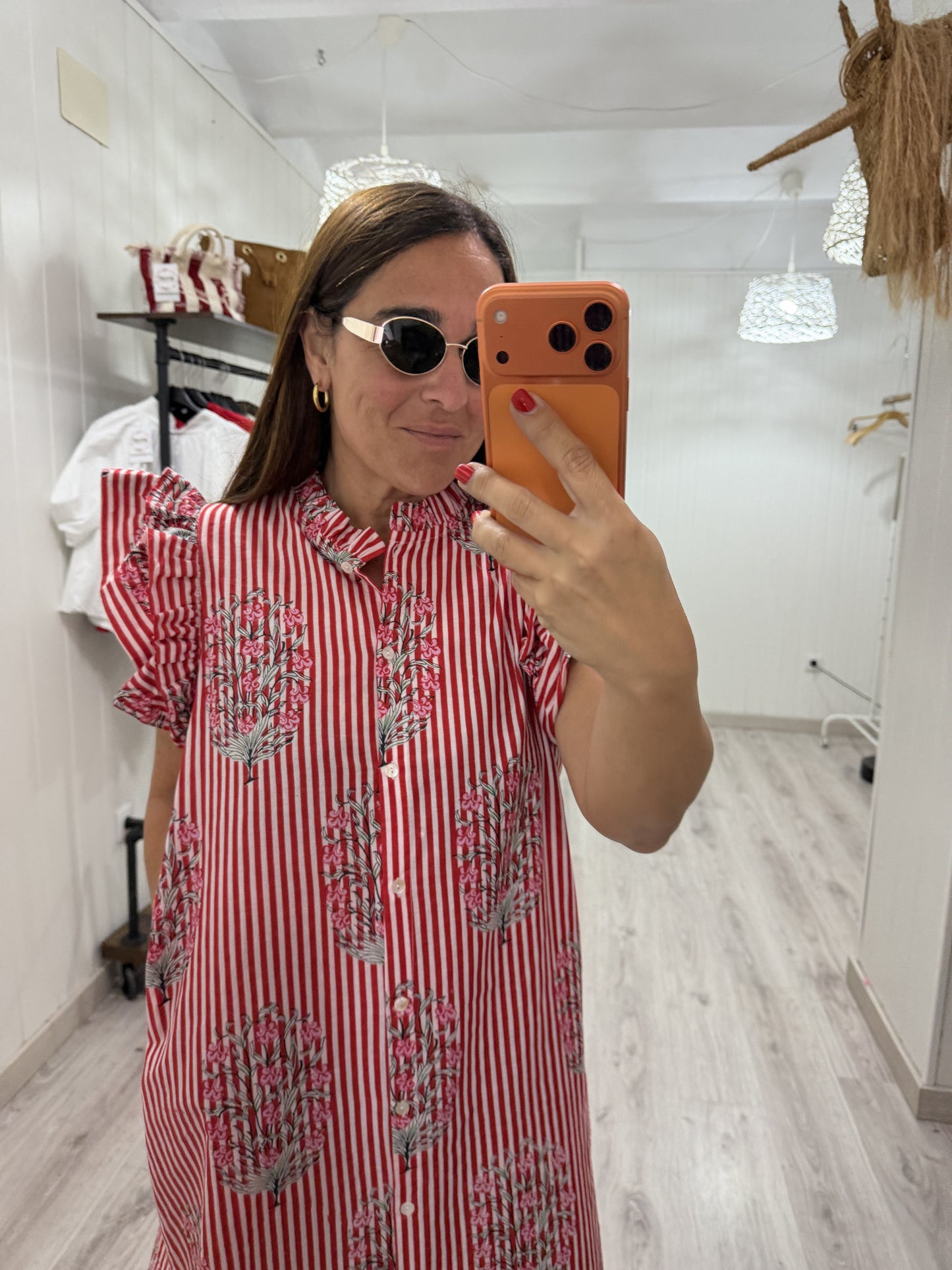 Vestido Indira milrayas rojo y flores