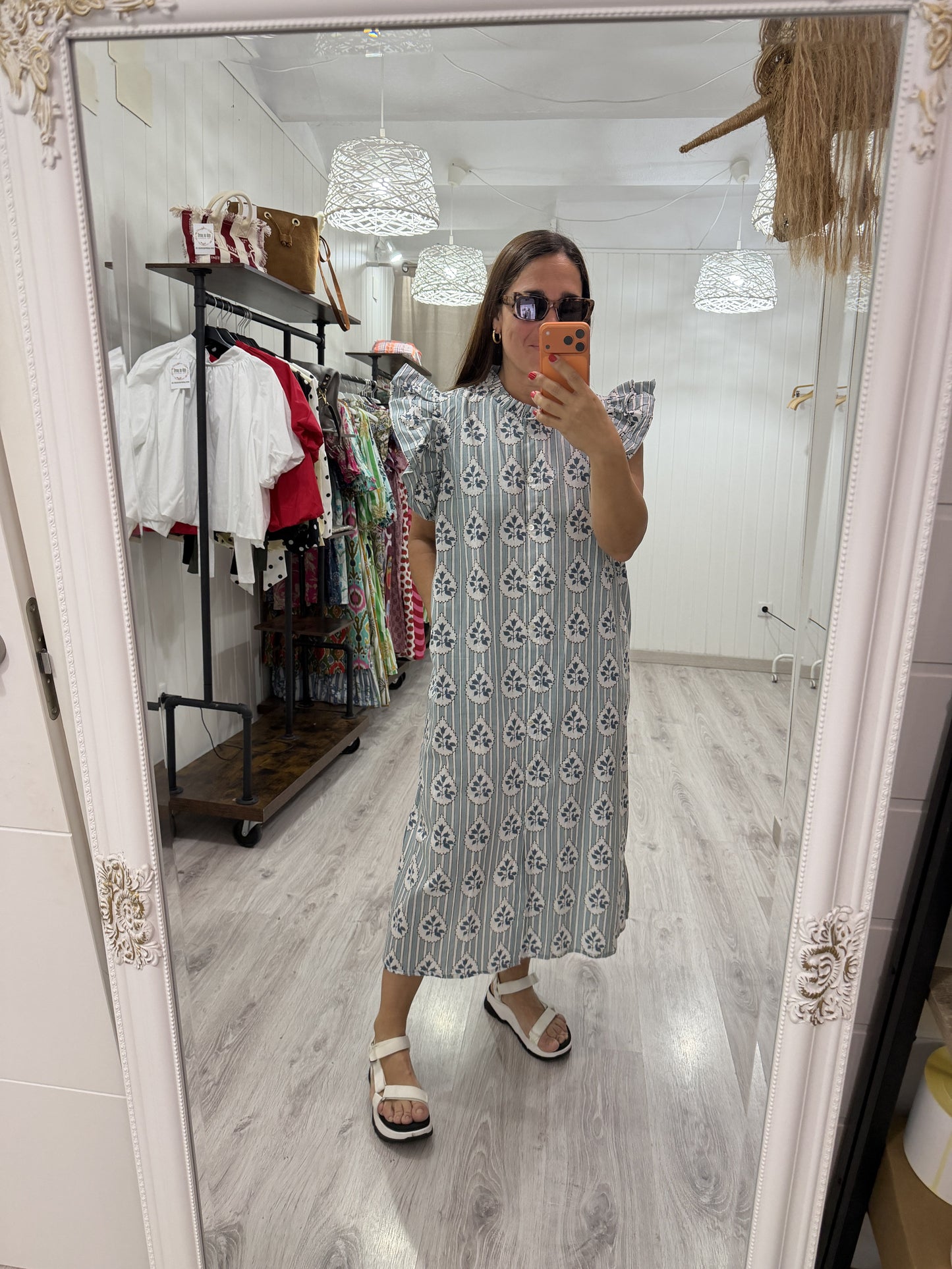 Vestido Indira buganvillas azul y mint