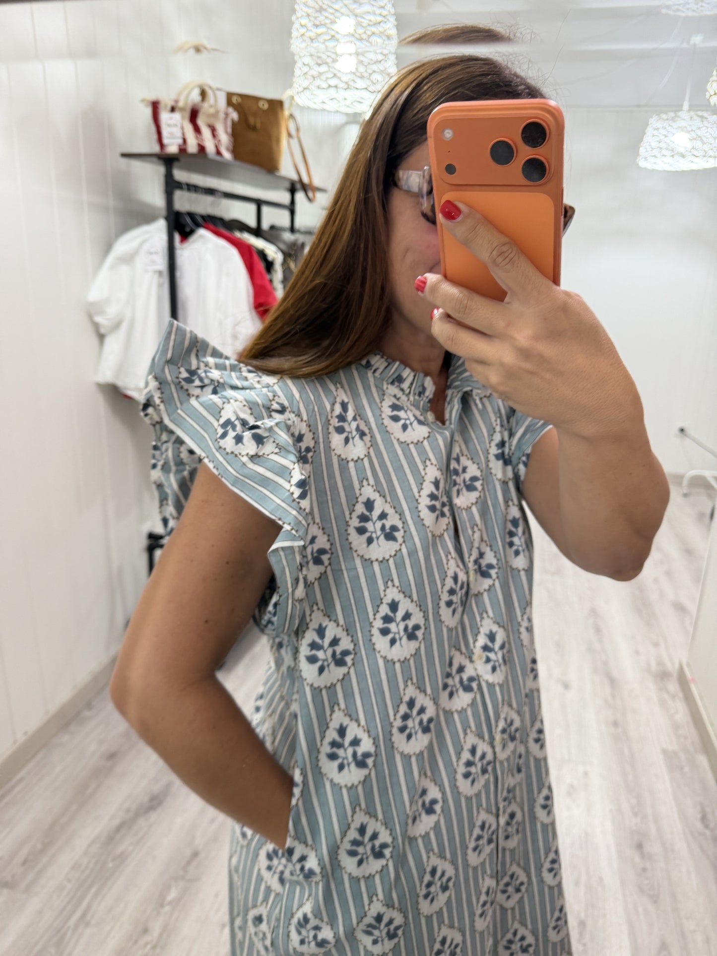 Vestido Indira buganvillas azul y mint