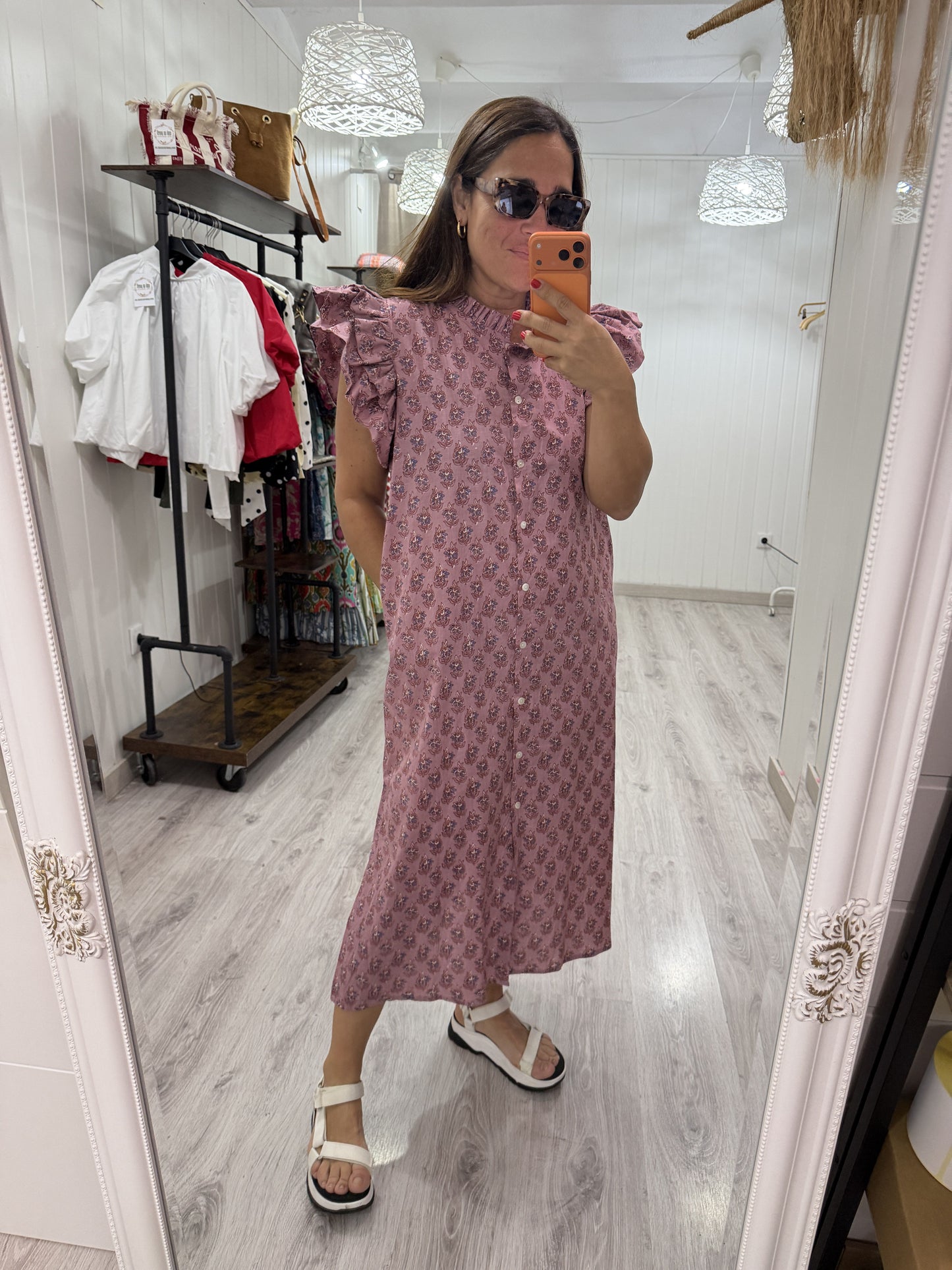 Vestido Indira rosa empolvado y violeta