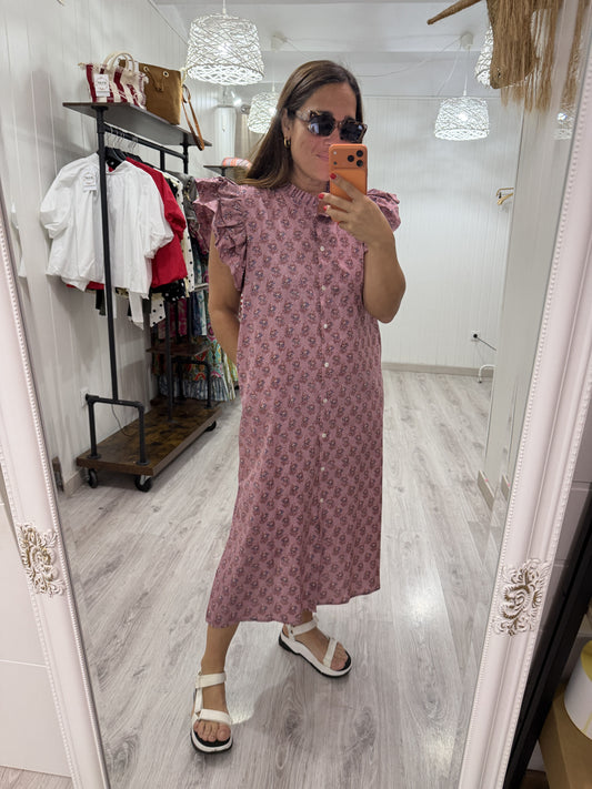 Vestido Indira rosa empolvado y violeta