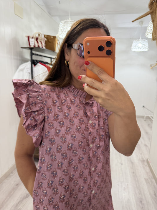 Vestido Indira rosa empolvado y violeta