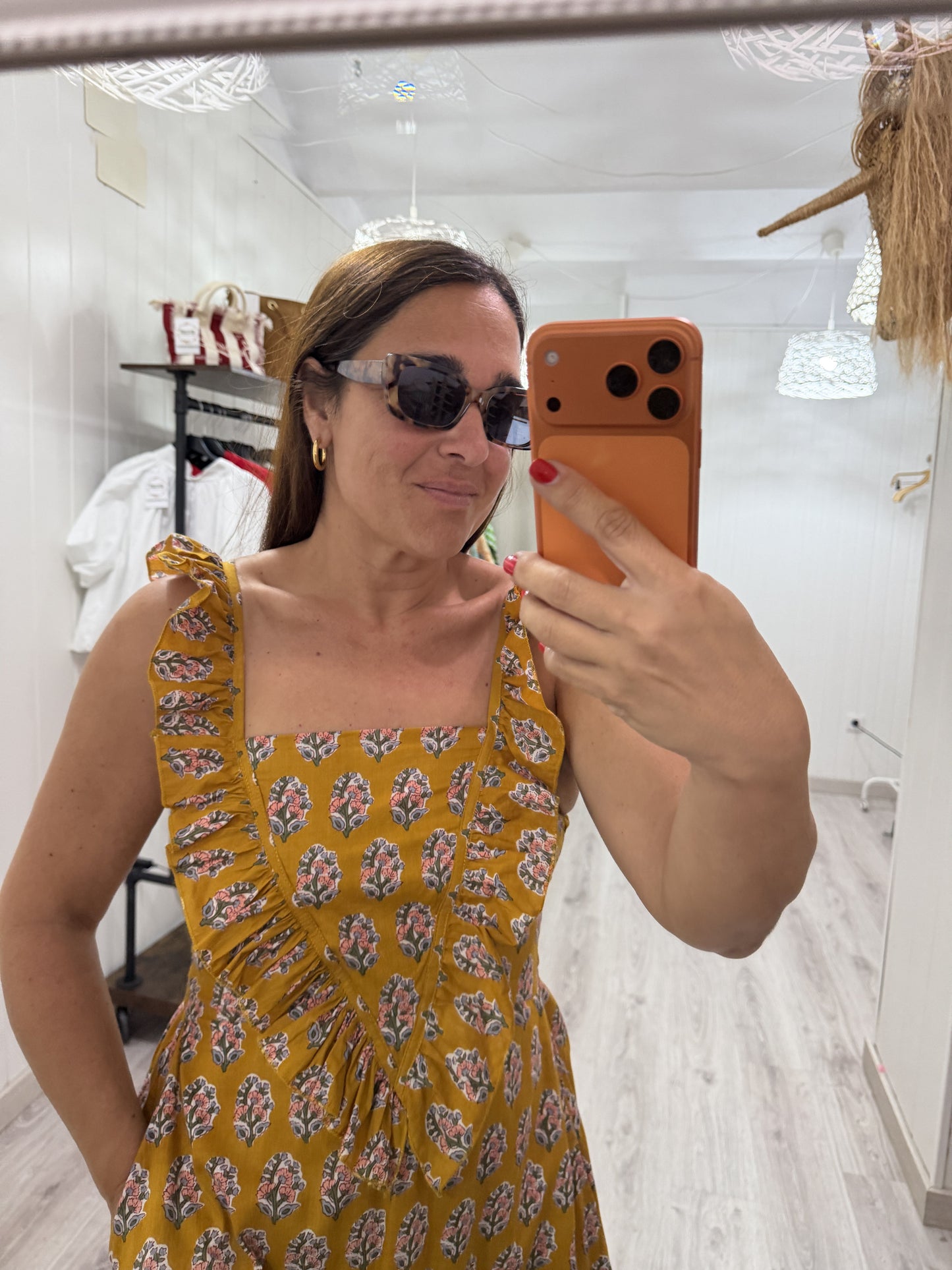 Vestido Rocío mostaza florecitas
