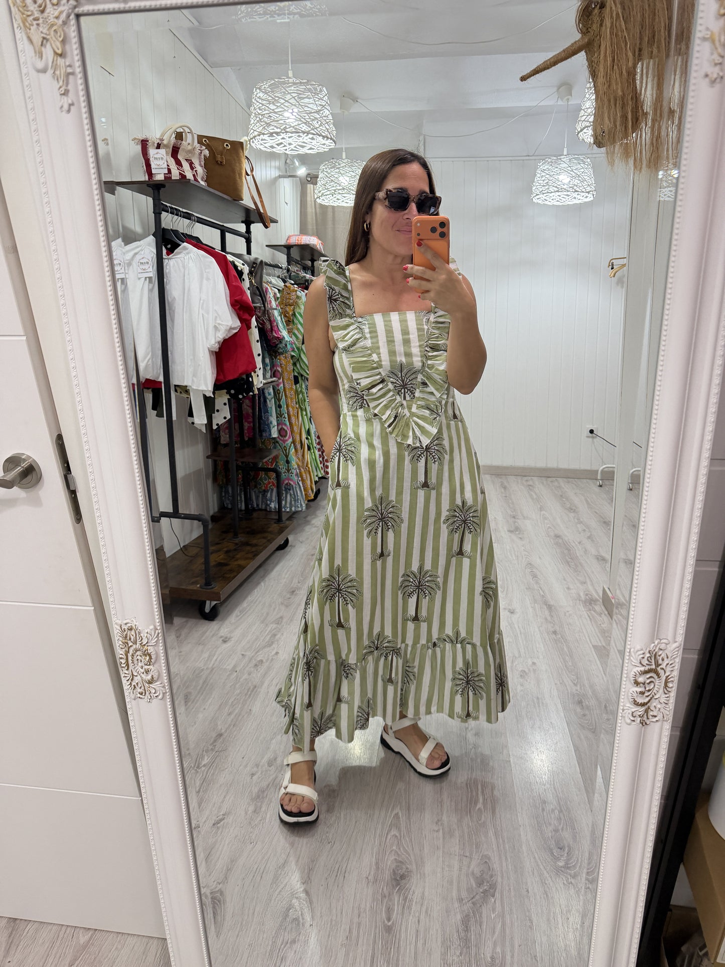 Vestido Rocío palmeras verde