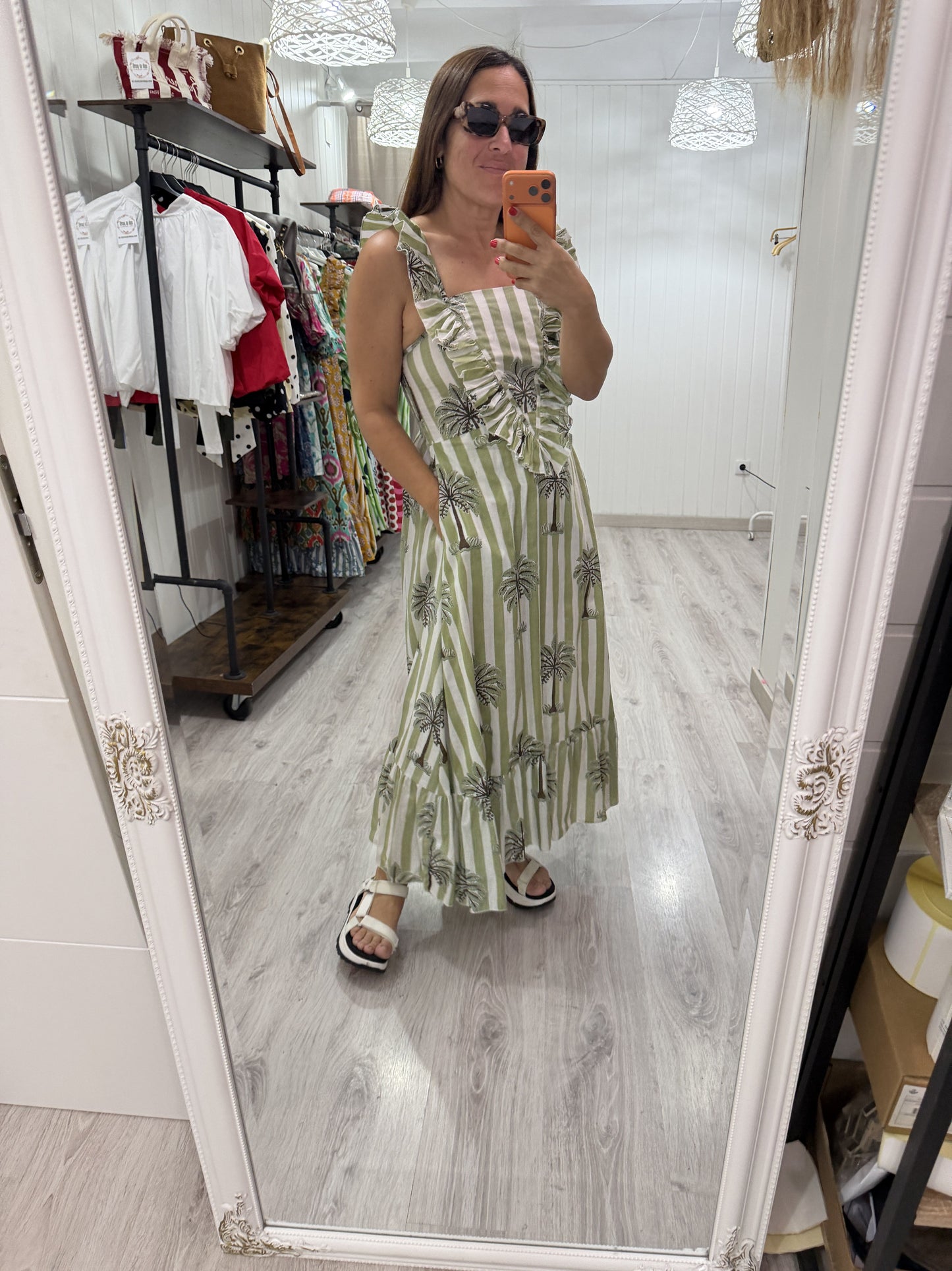 Vestido Rocío palmeras verde
