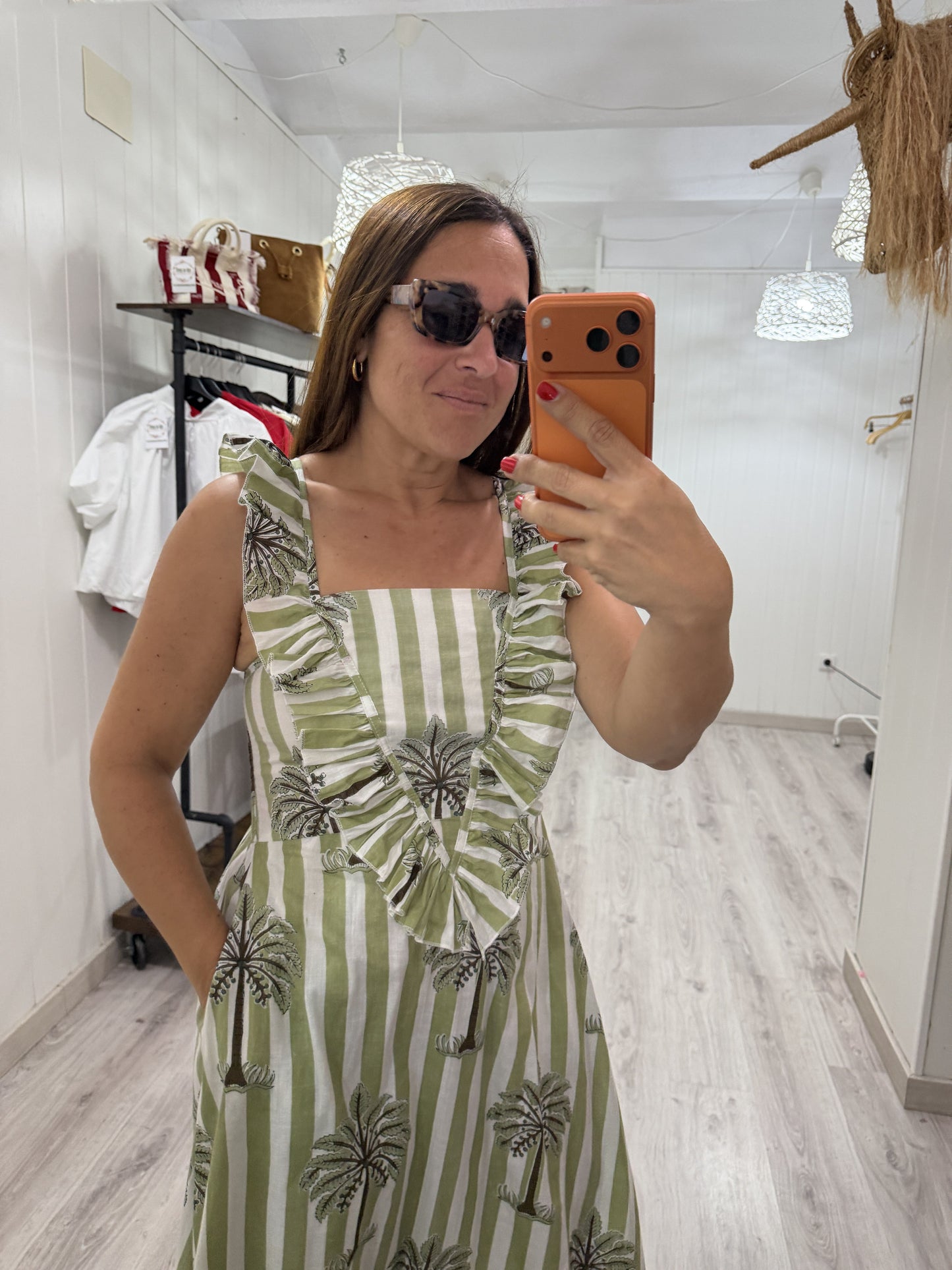Vestido Rocío palmeras verde
