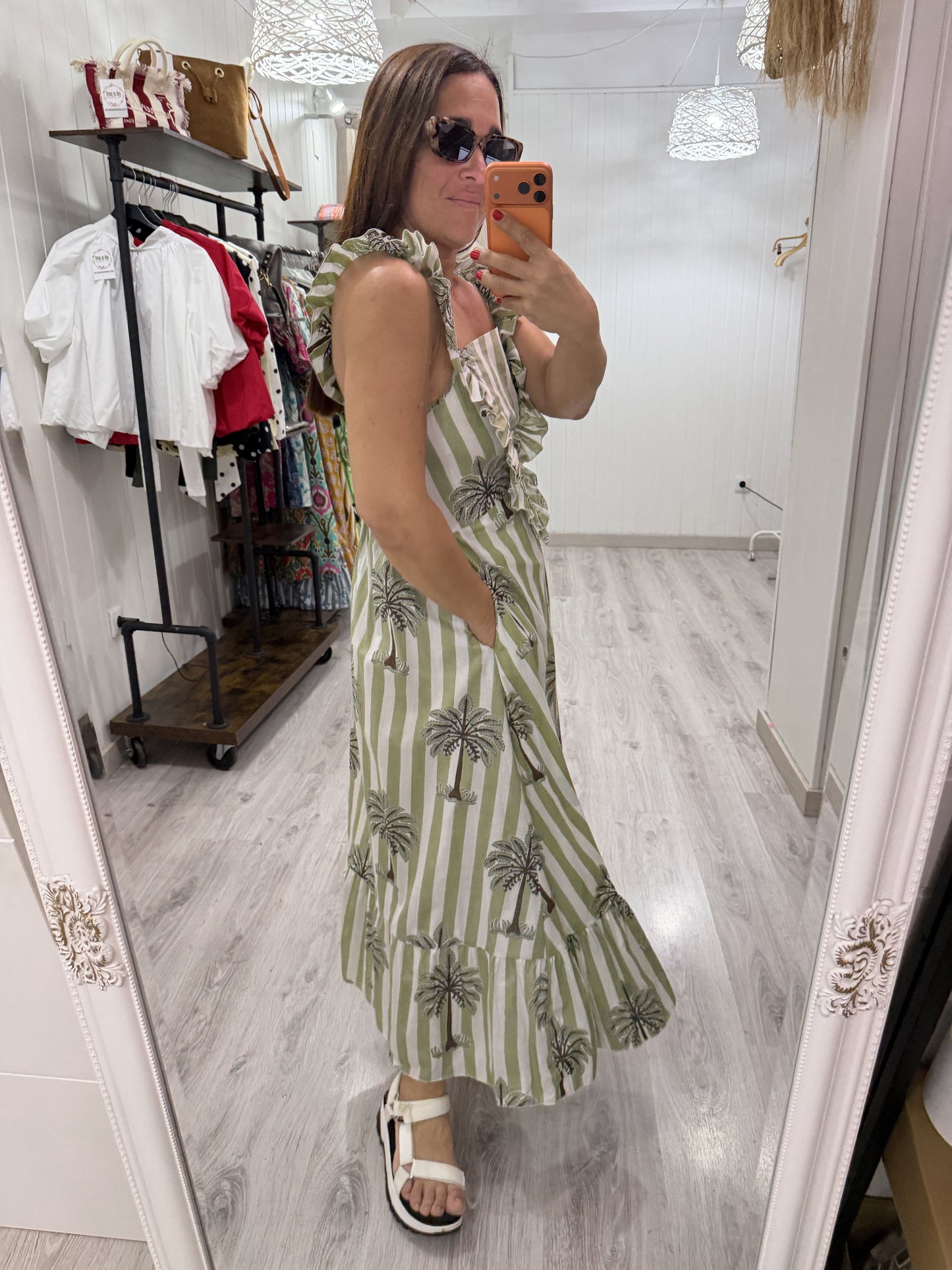Vestido Rocío palmeras verde
