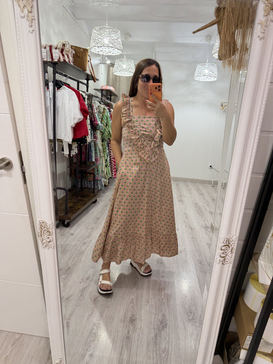 Vestido Rocío beige florecitas